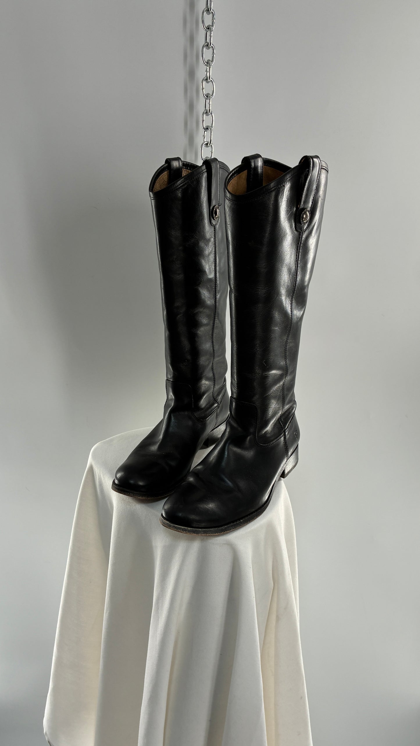 Vintage FRYE Melissa Tall Black Leather Button Boot Made in Mexico (7.5)