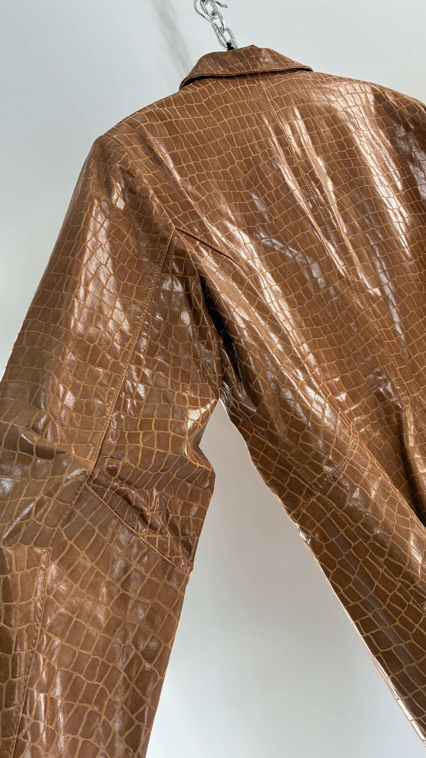 Vintage DIALOGUE Crocodile Embossed Leather Jacket (XL)