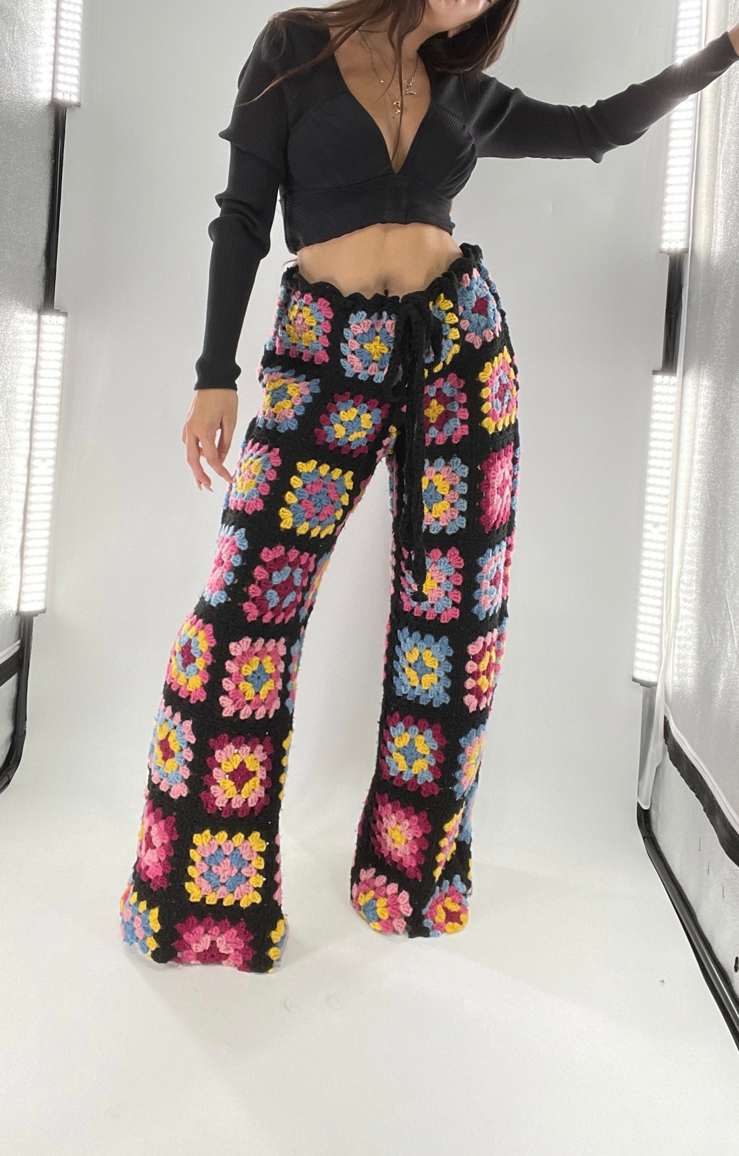 CUSTOM Handmade Granny Square High Contrast Lounge Pants (XS/S/M/L)