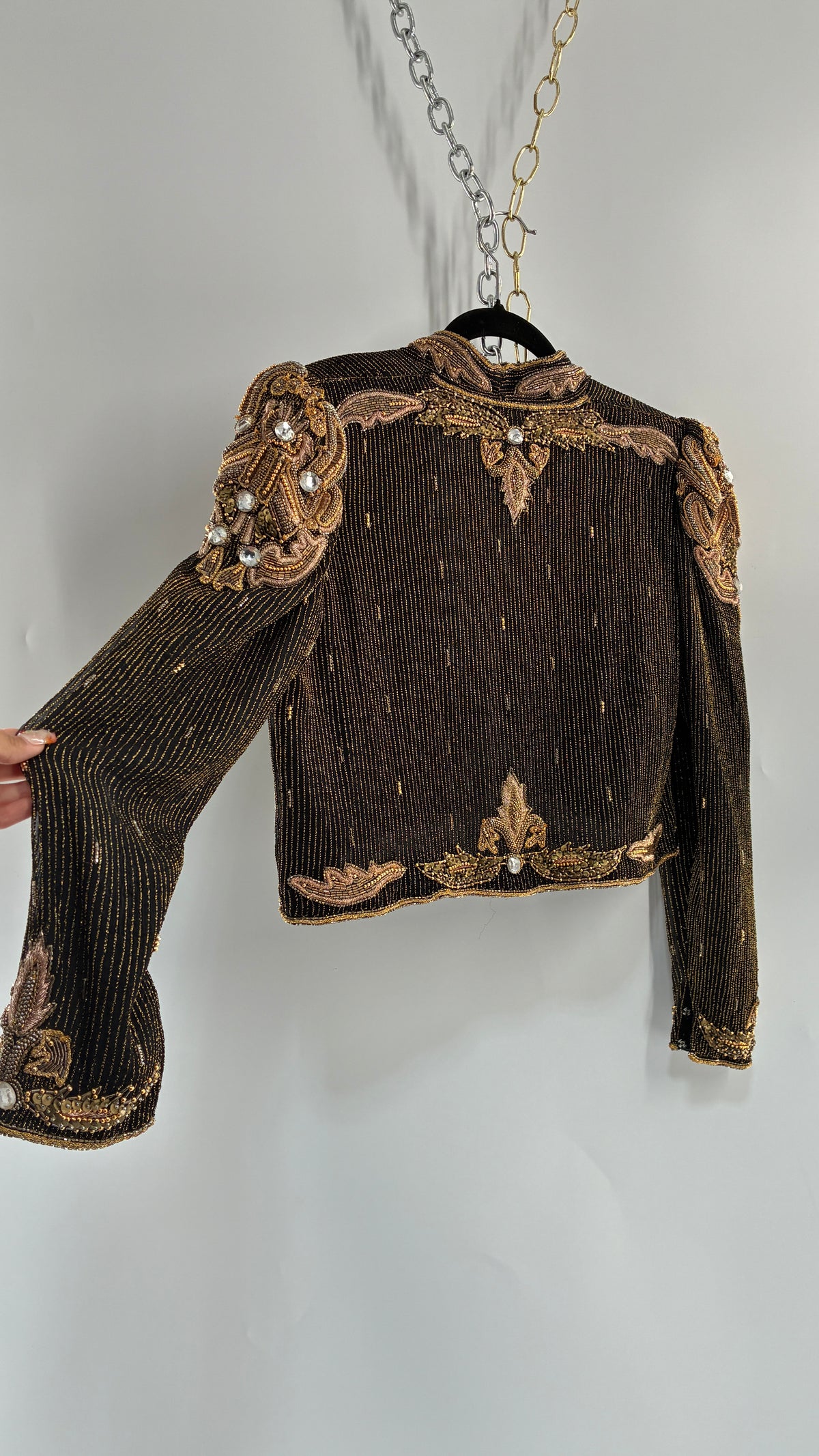 Vintage CREATIVE CREATIONS Black Blazer with Intricate Gold Beading (Medium)