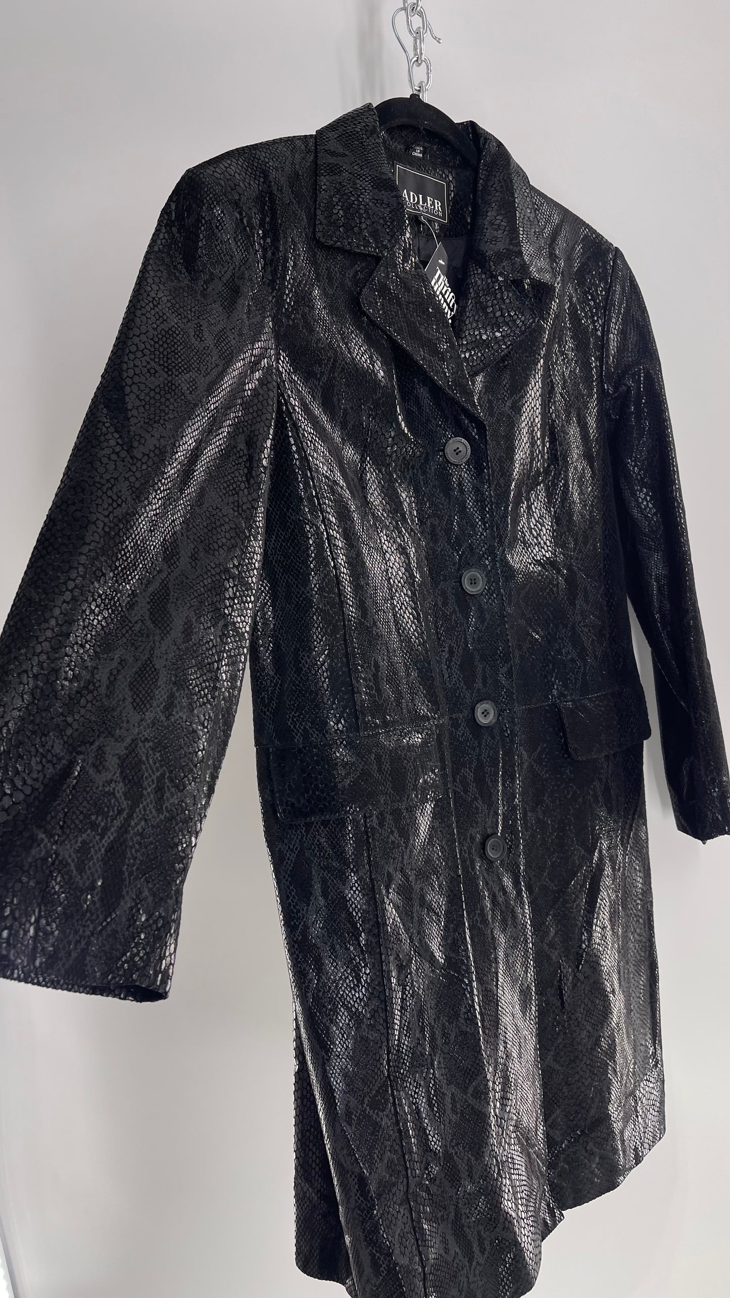 Vintage ADLER Black Genuine Leather Snake Embossed Coat (Large)