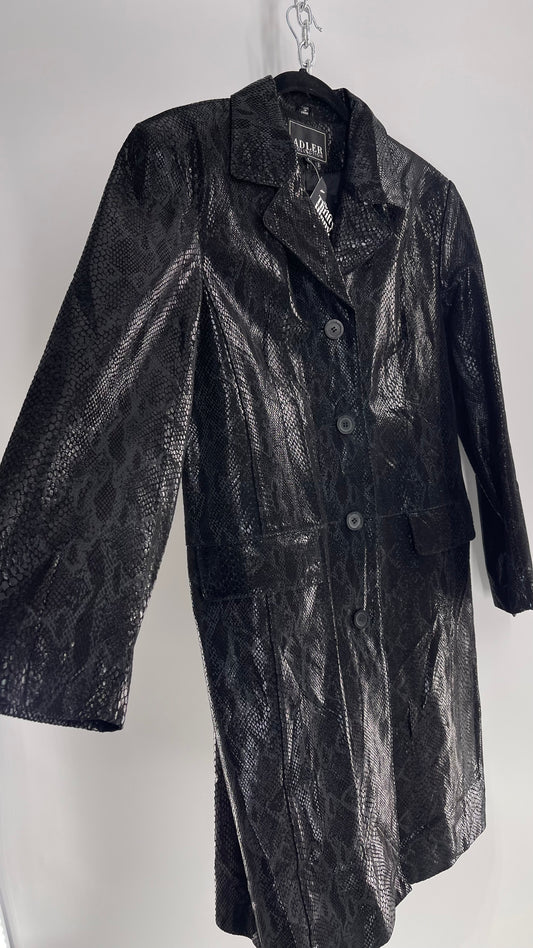 Vintage ADLER Black Genuine Leather Snake Embossed Coat (Large)