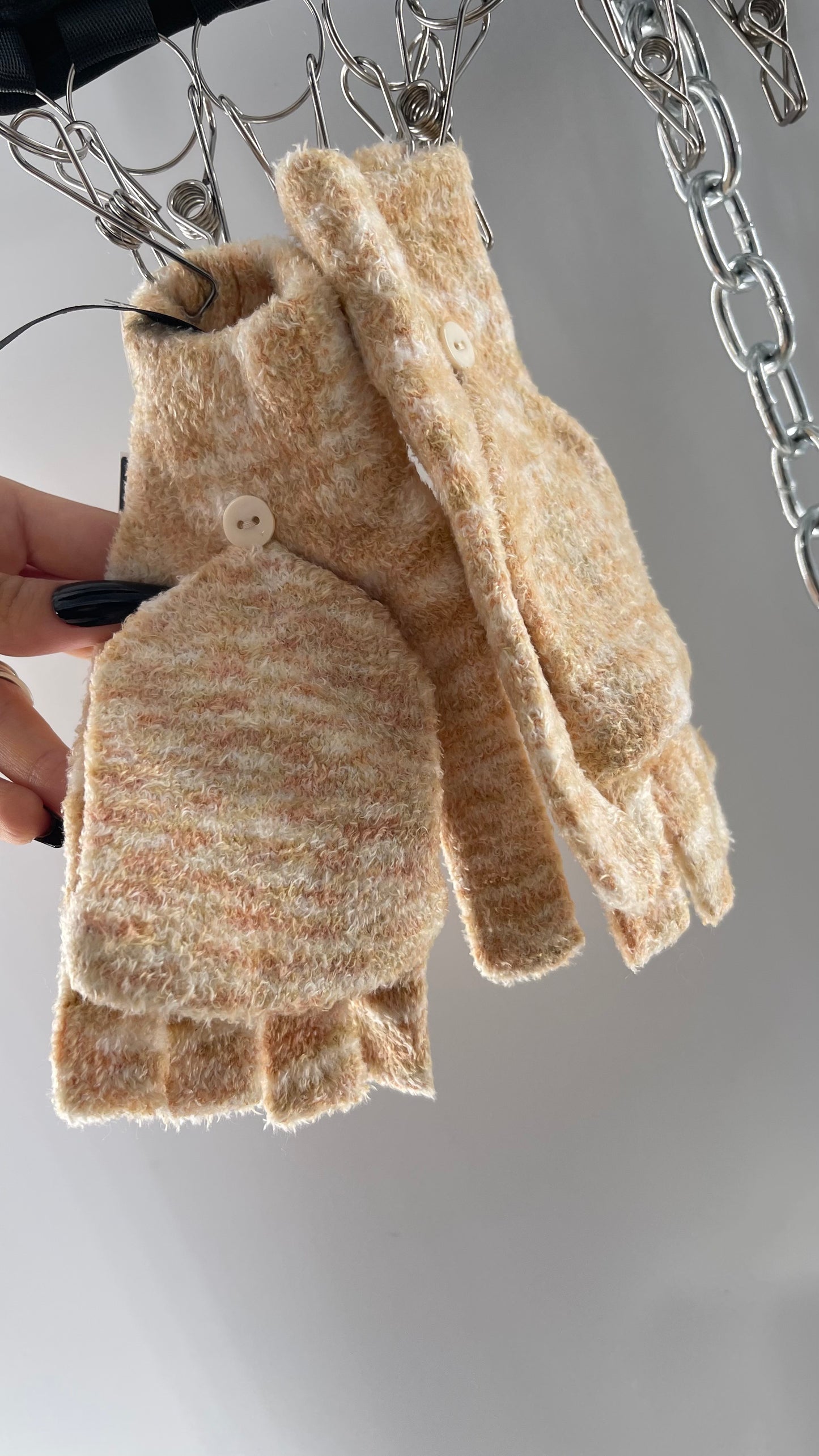 Urban Outfitters Tan Fingerless Gloves with Mitten Option