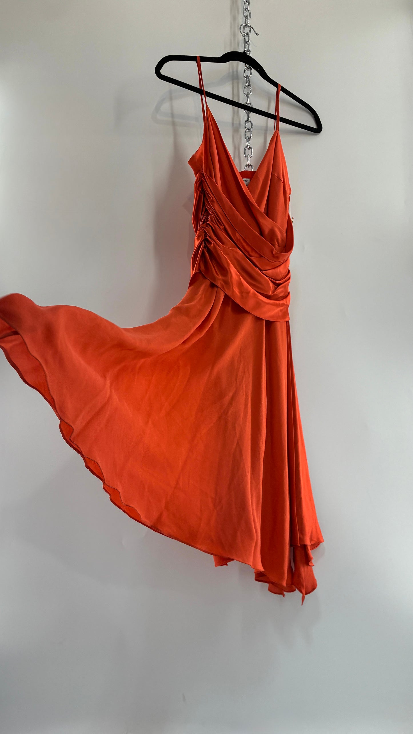 Deadstock Vintage PAPELL BOUTIQUE 100% Silk Tangerine Midi Dress with Ruched Bodice (12)