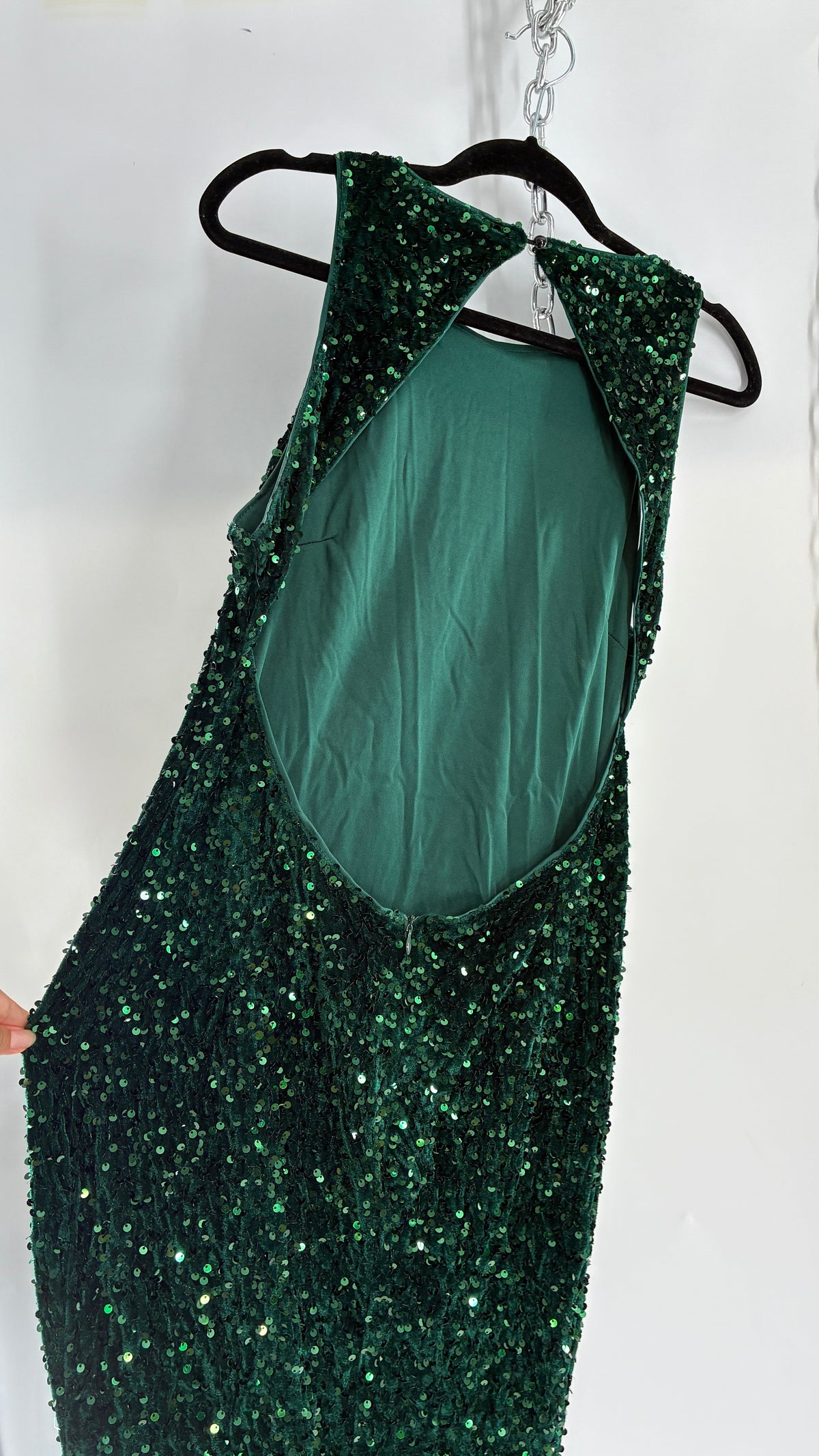 FAERIESTY Elegant Round Neck Sleeveless Sequin Mermaid Dress (XL)