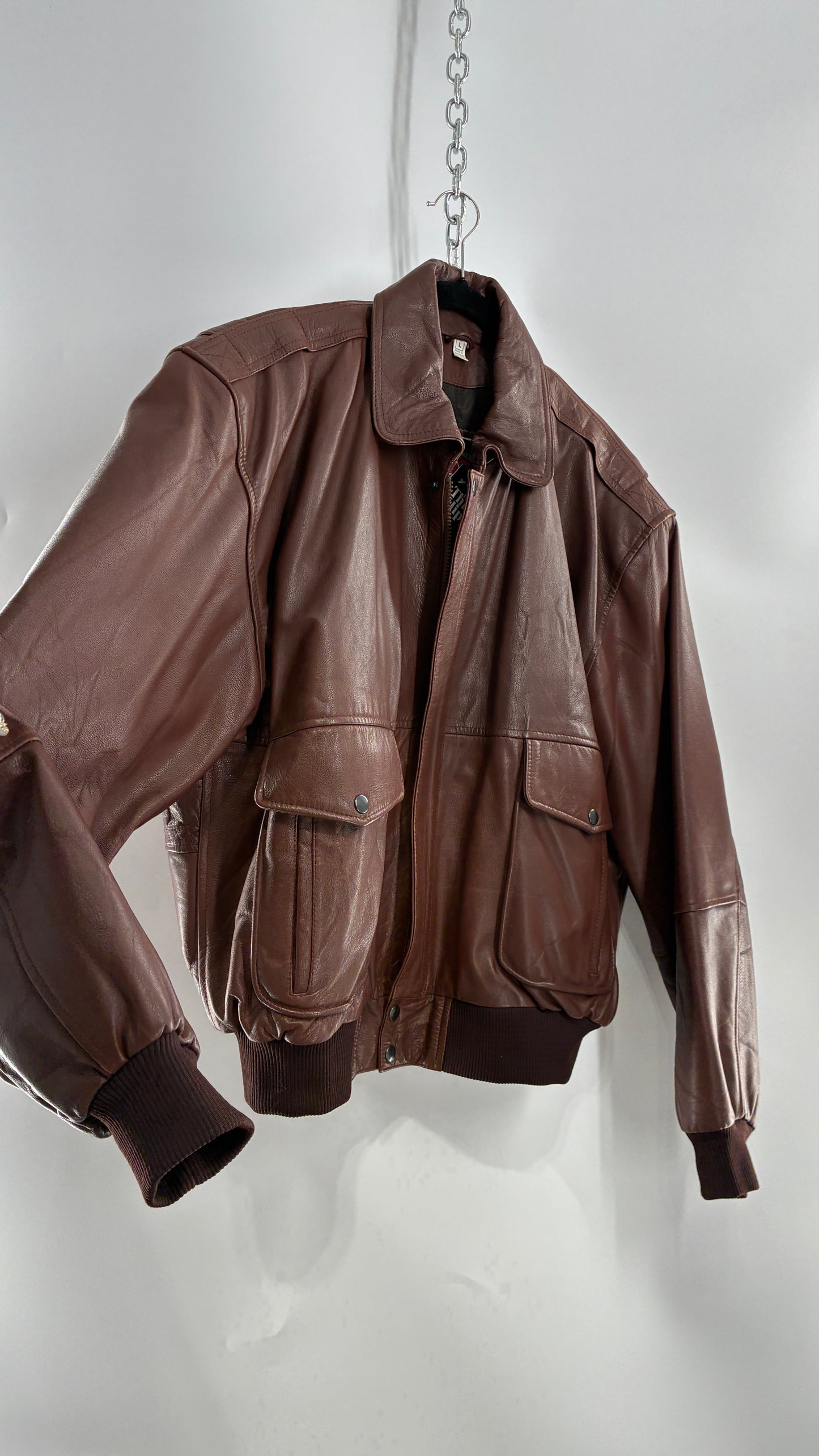 Vintage SUPER FORTRESS B2 Brown Leather Bomber Jacket (Large)