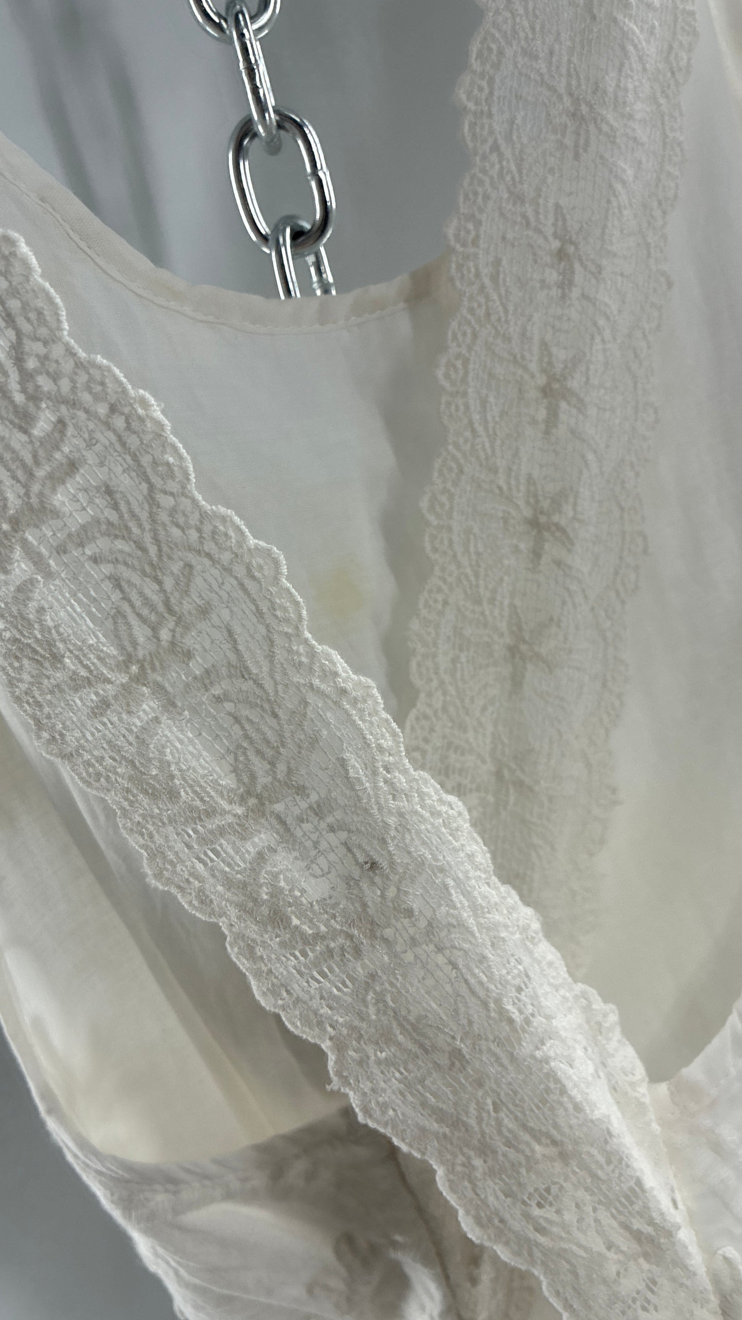 Forever That Girl Anthropologie White Apron Style Blouse with Low Open Back, Tie Detail, and Tags Attached (6)