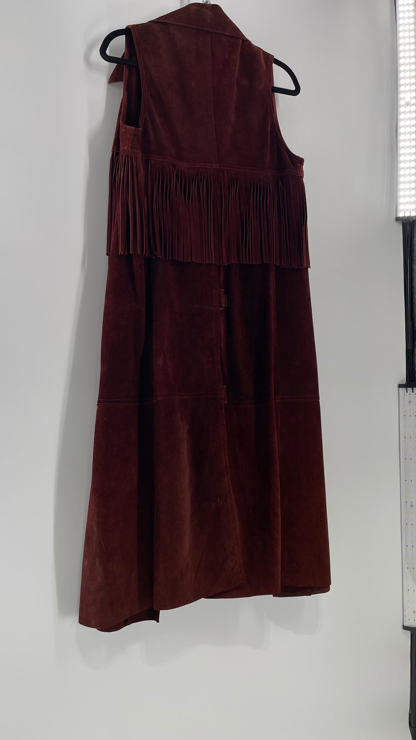 Vintage 1970s Suede Leather Full Length Reddish Brown Vest (S/M)