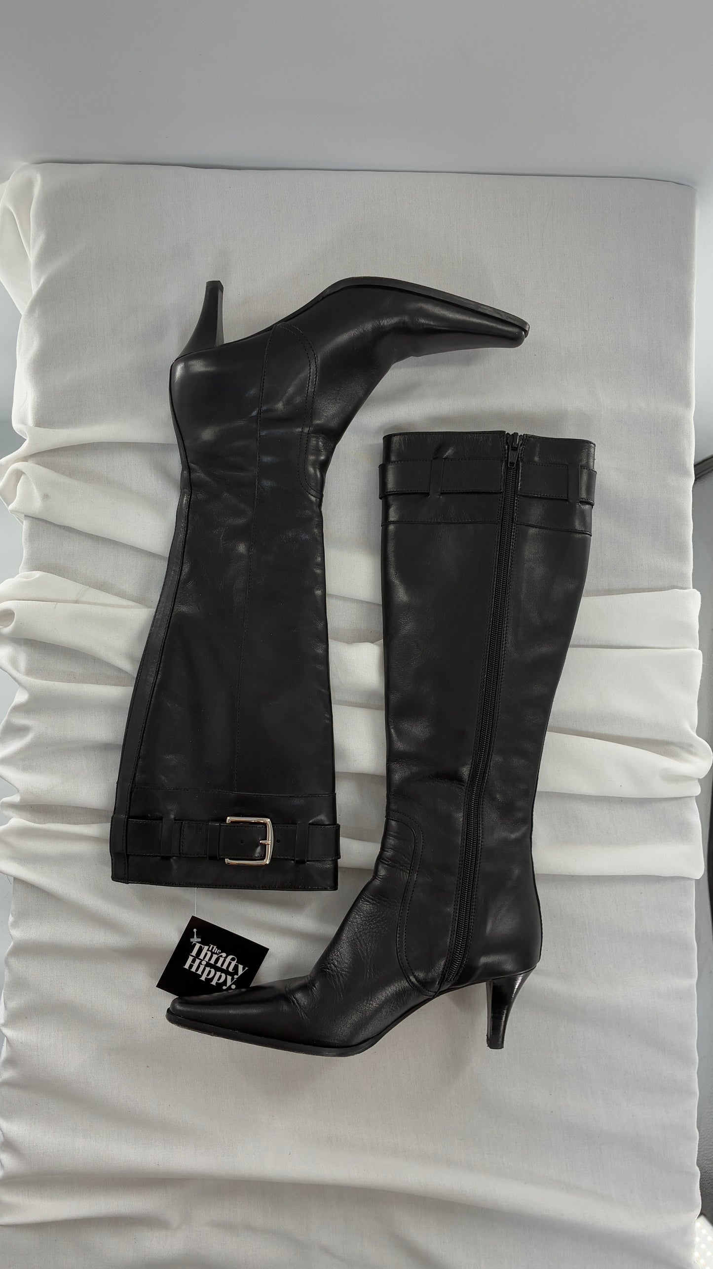 Vintage COACH Adrianna Black Leather Kitten Heel Knee High Boots (7.5)