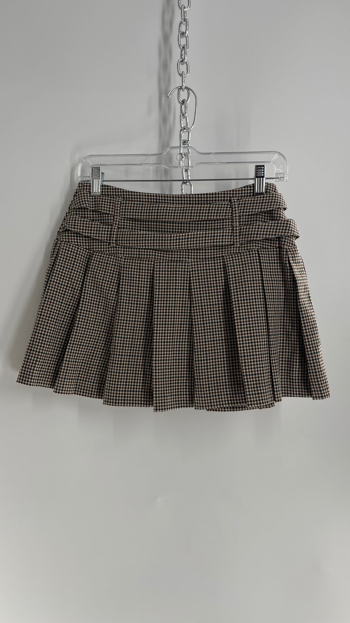 Vintage Double Belted Pleated n Plaid Mini Skirt with Built in Shorts (Small)