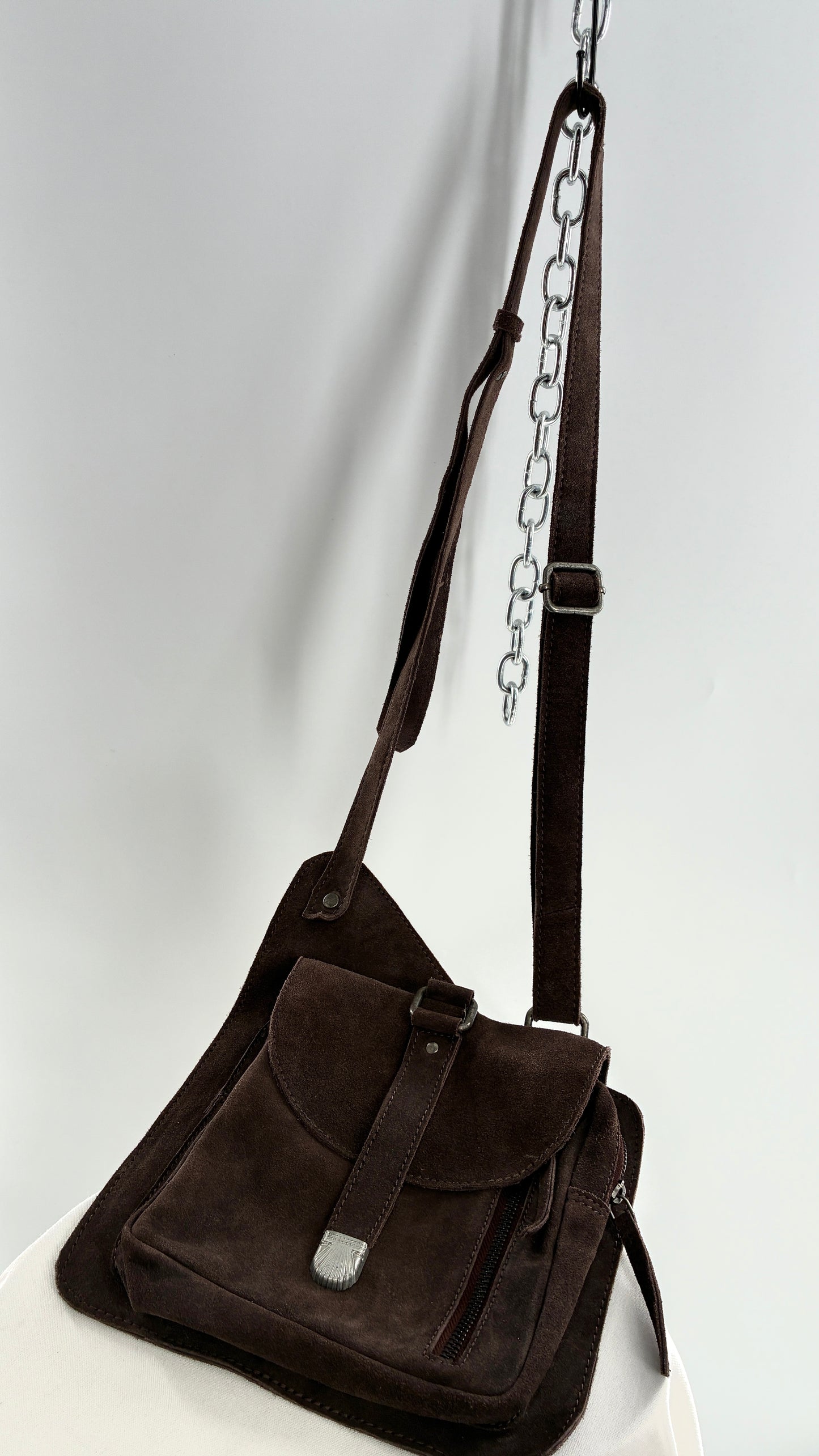 Free People Brown Suede Leather Crossbody Pouch Purse