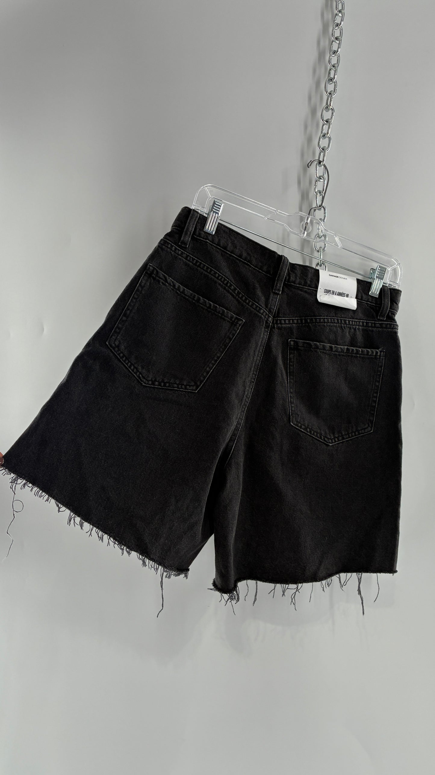 GARAGE Grey Denim 90s A-Line Shorts with Distressed Hem and Tags  (9/29)