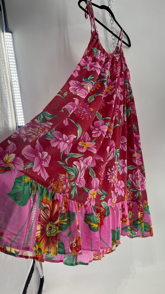 Handemade Brazilian Color Blocked Red/Pink Floral Maxi (One Size)