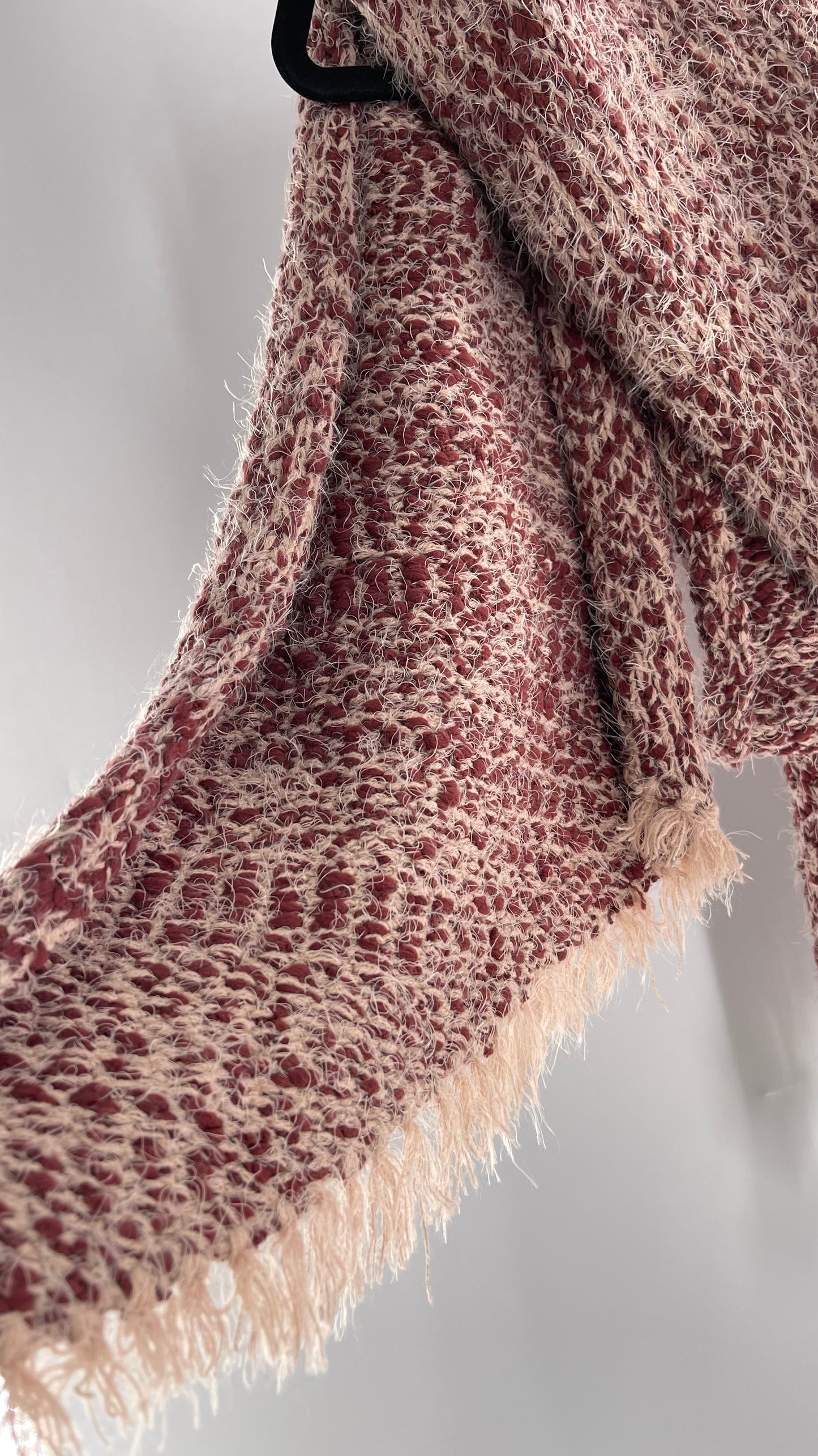 Free People Brick/Burgundy and Dusty Pink Interwoven Voluminous Shag Scarf