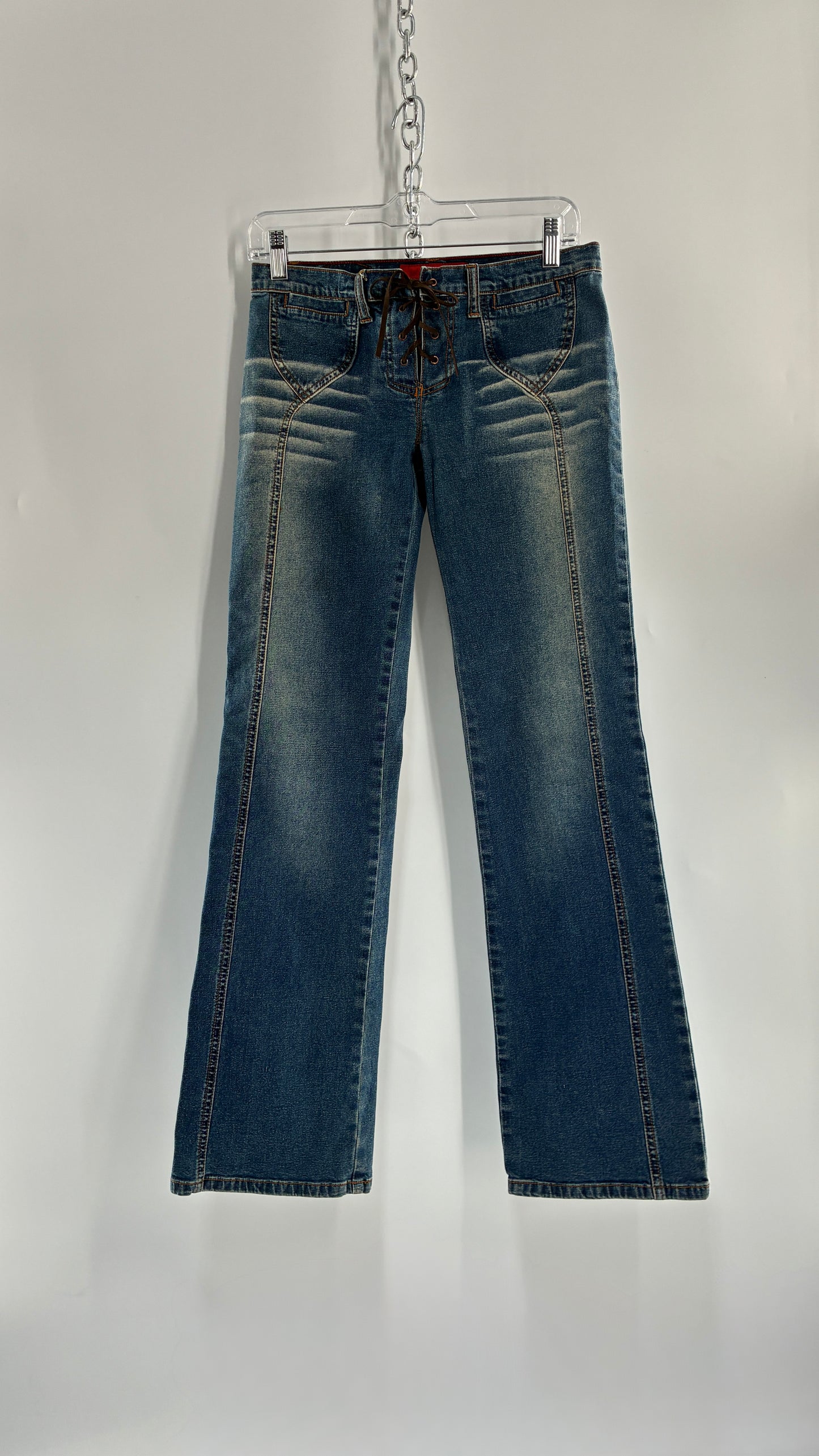 Vintage BONGO Low Rise Jeans with Lace Up Closure and Arched Bum Stitching (7)