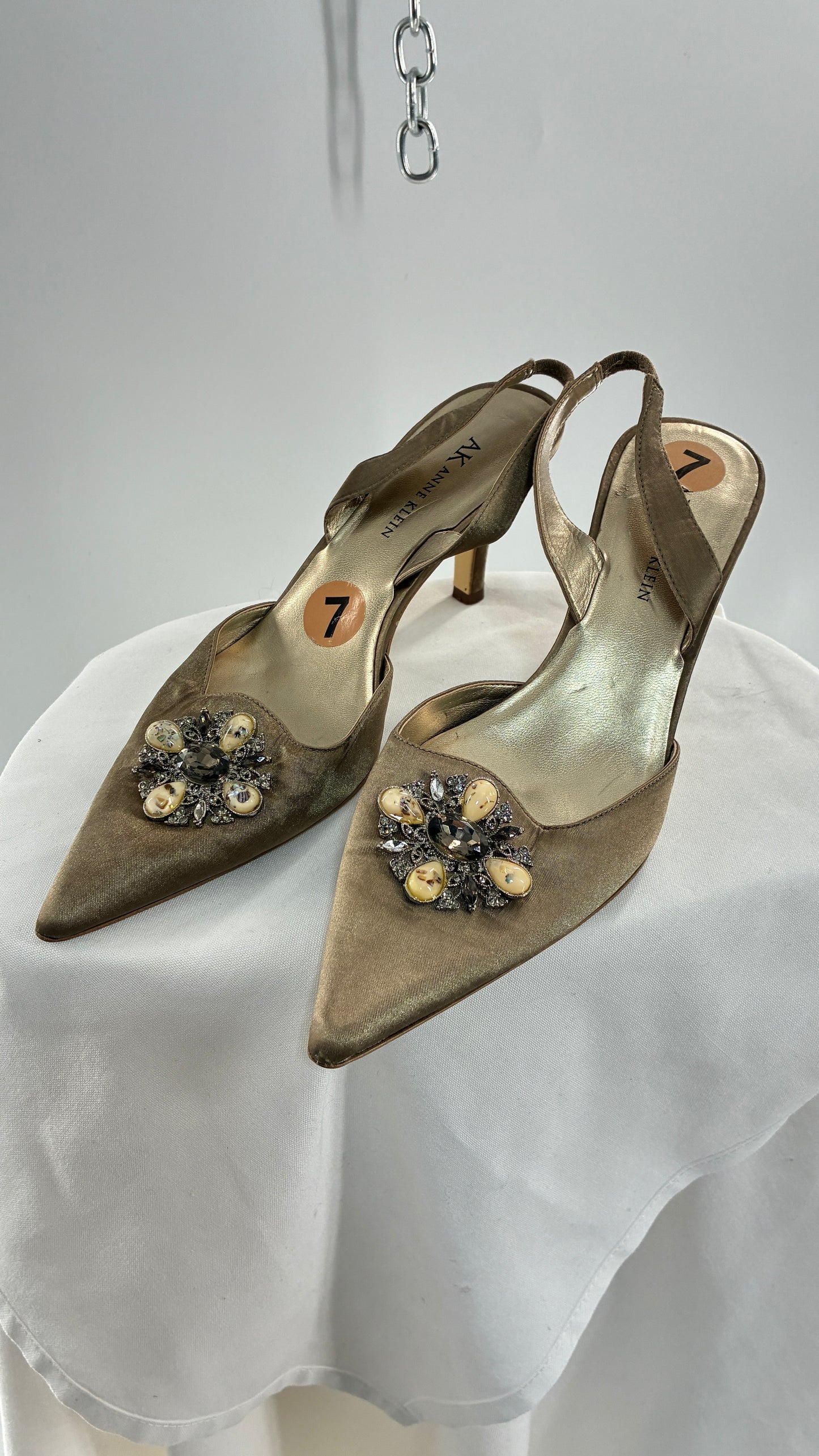 Vintage Anne Klein 1990s Kitten Heel with Stone and Metal Embellishments(7)