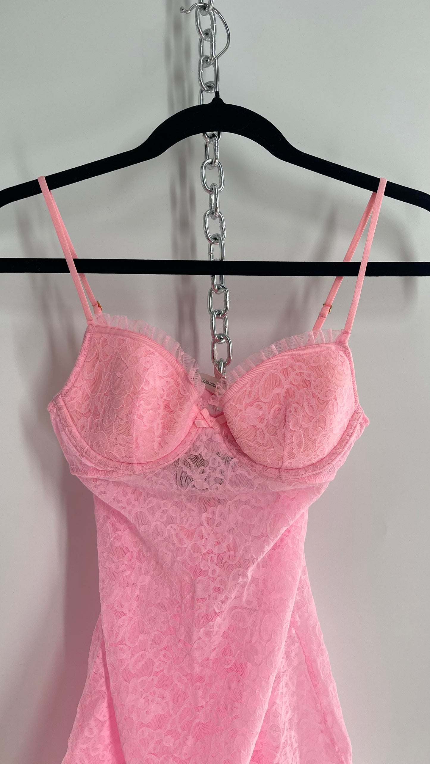 Vintage Victoria’s Secret Pink Lace Bustier with Ruffled Bum  (Small)