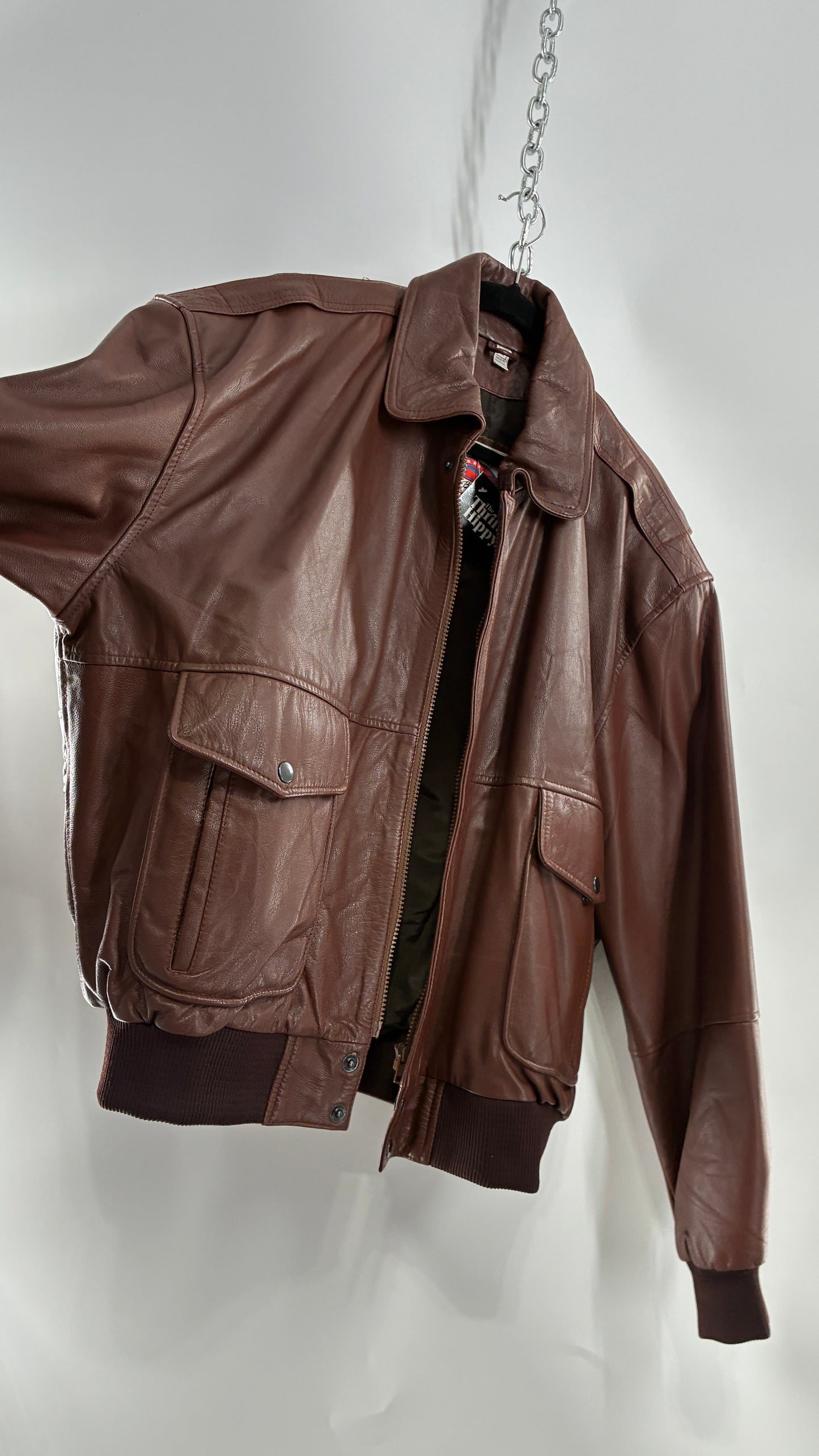 Vintage SUPER FORTRESS B2 Brown Leather Bomber Jacket (Large)