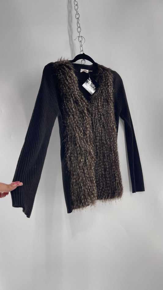 Vintage Calvin Klein Faux Fur Feather Ribbed Sweater (Small)