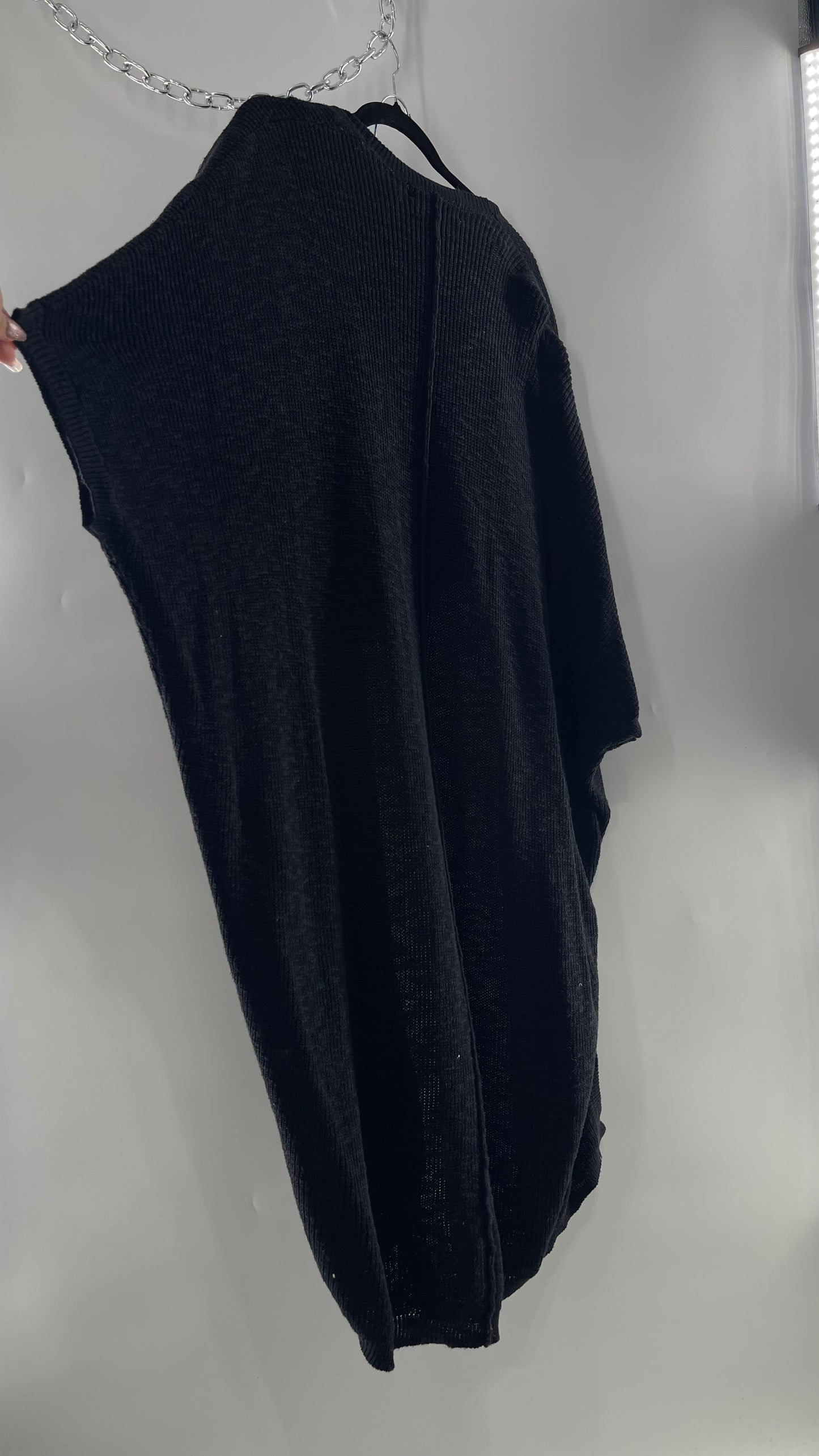 Free People Kai 3 piece Black Knit Cardigan, Tank, Shorts Set with Extra Button Never Worn (Medium)