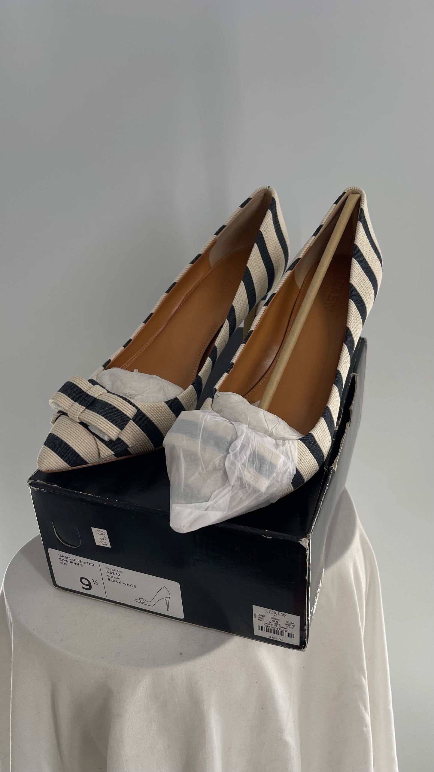 JCREW Cloth Off White and Blue Striped Bow Front Heel (9.5)