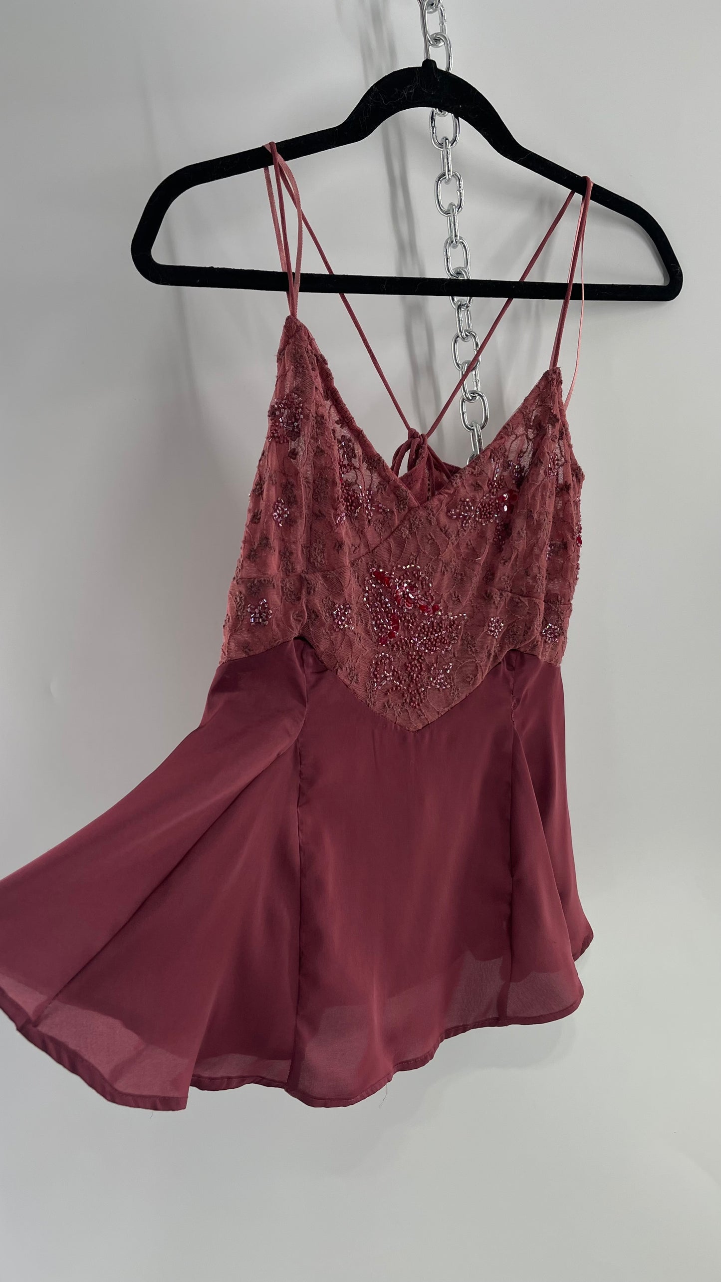 Free People Purple Beaded Bust, Lacy, Silky Fairy Tank with Extra Bead Pouch(Small)