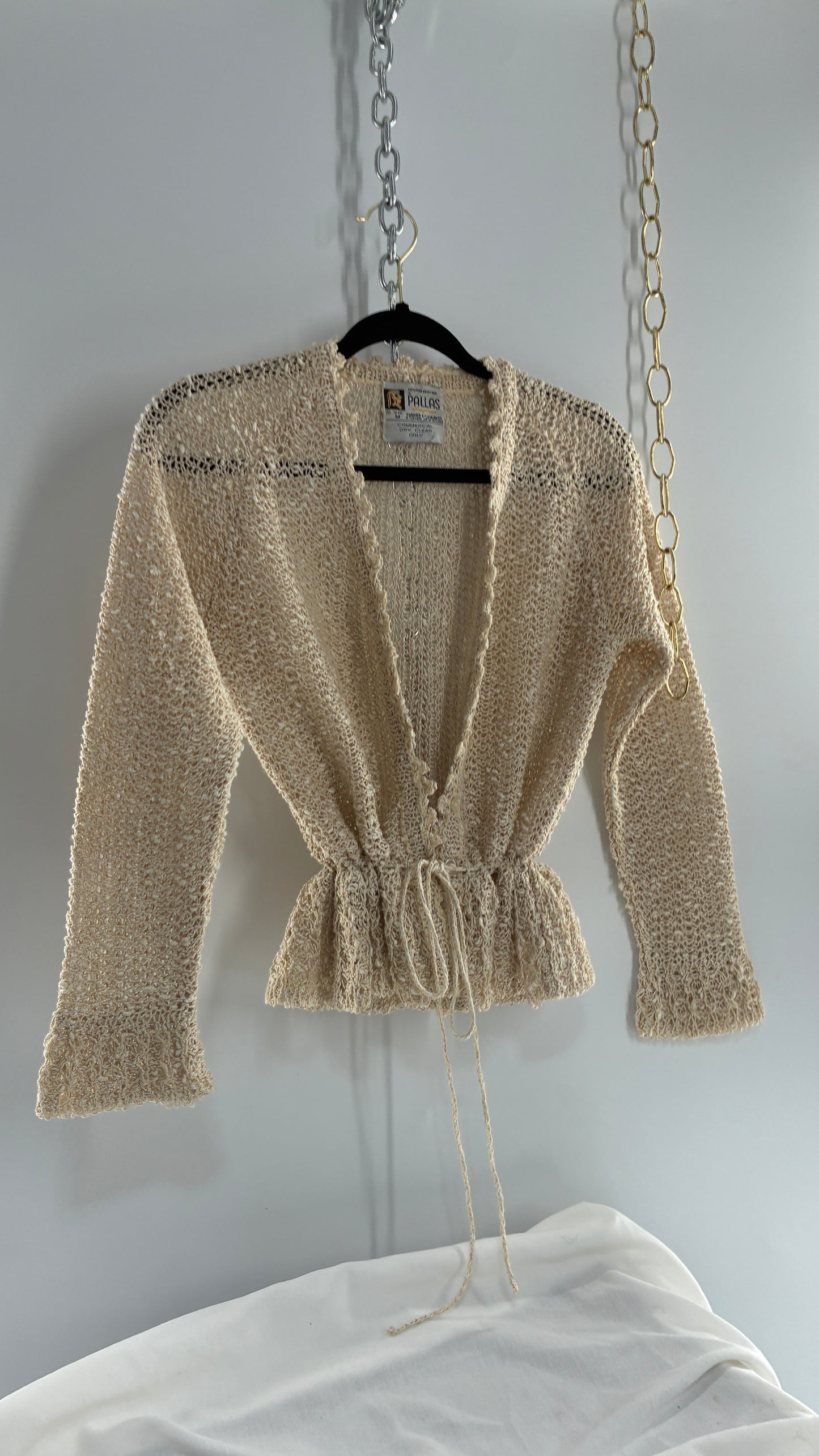 Vintage 1970s PALLAS 100% Pure Irish Linen Hand Loomed Cinched Cardigan (Medium)