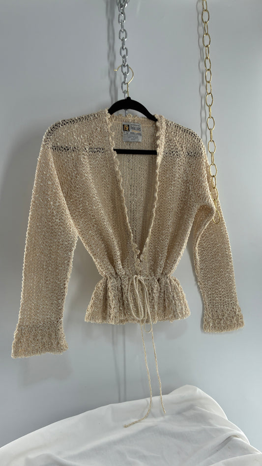 Vintage 1970s PALLAS 100% Pure Irish Linen Hand Loomed Cinched Cardigan (Medium)