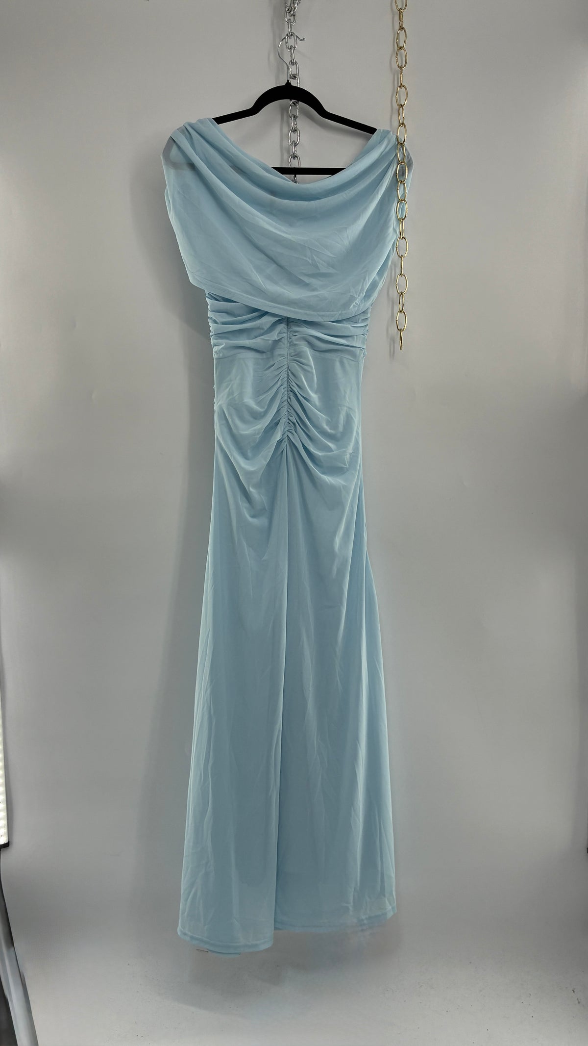 MOOYIUS Baby Blue Ruched Off Shoulder Dress with Tags (Small)