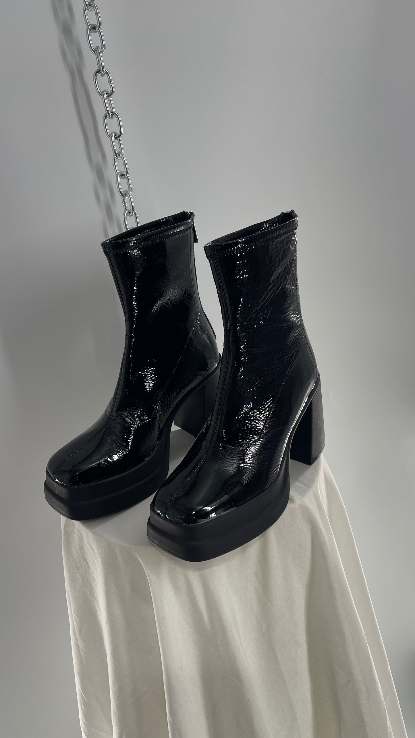 Free People Double Stack Platform Black Patent Leather Boot (38)