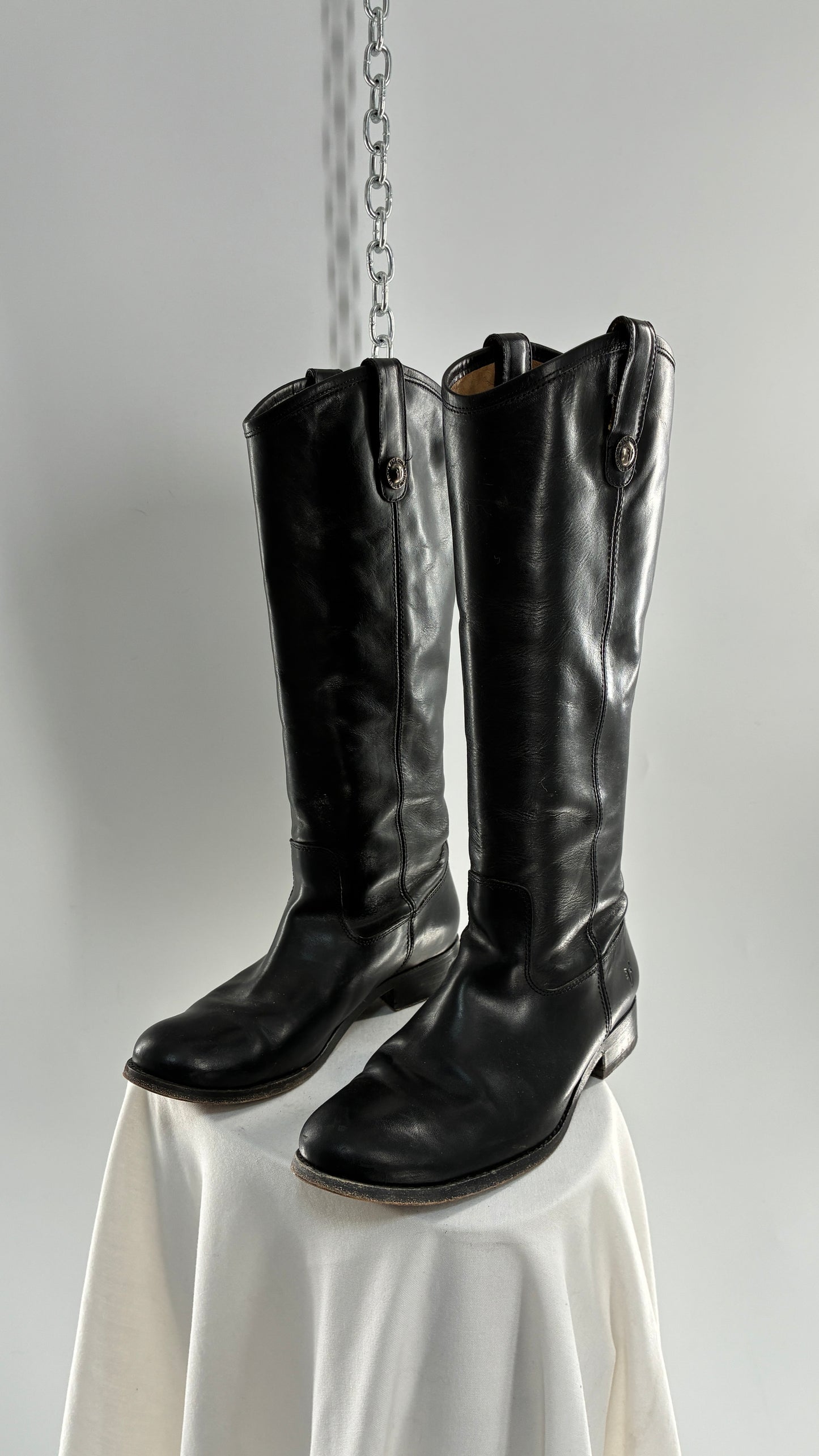 Vintage FRYE Melissa Tall Black Leather Button Boot Made in Mexico (7.5)