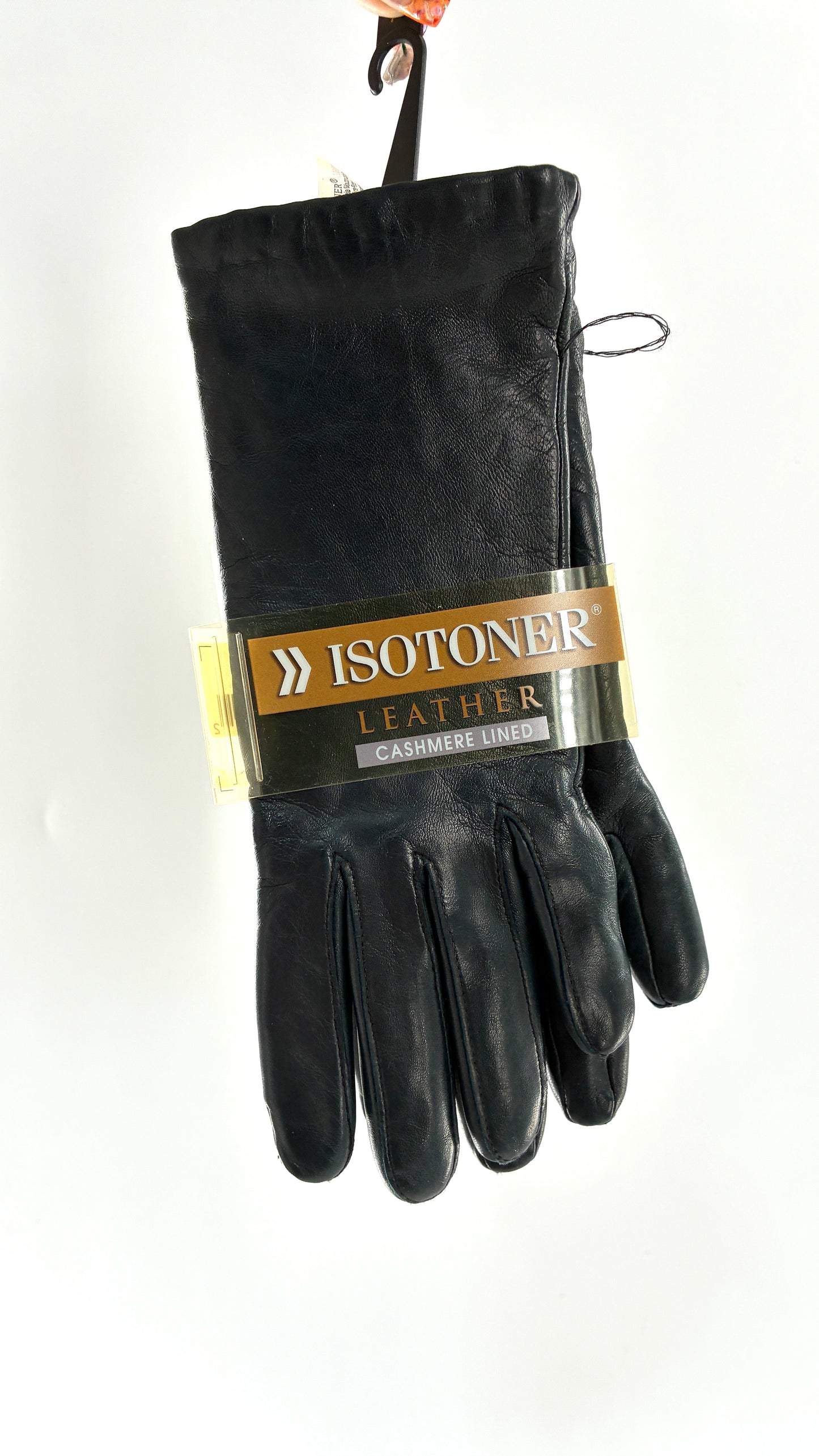 Vintage ISOTONER Deep Navy Leather Gloves with Cashmere Lining