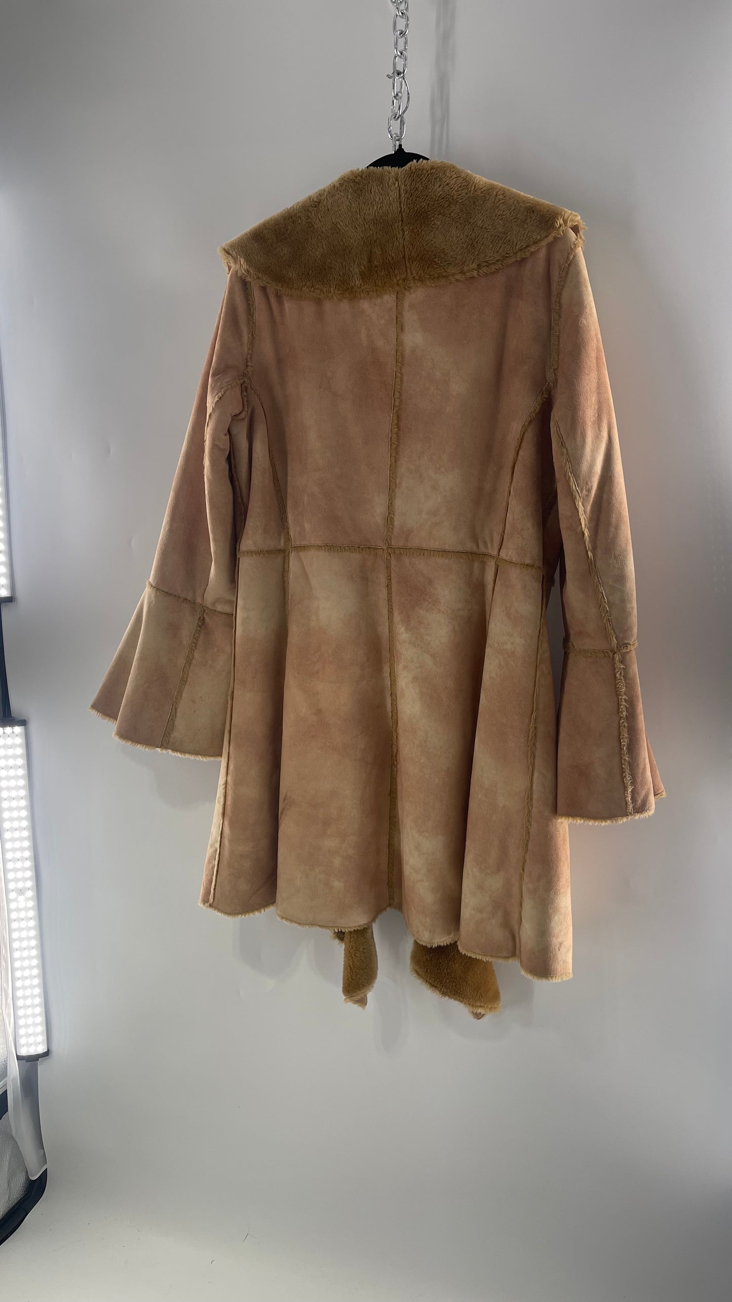 Newport News Tan Faux Suede Coat with Bell Sleeves and Ruffled, Draping Closure  (C) (10)