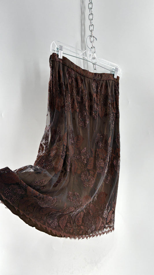 Vintage Brown Bronze Metallic Lace Skirt (S/M)