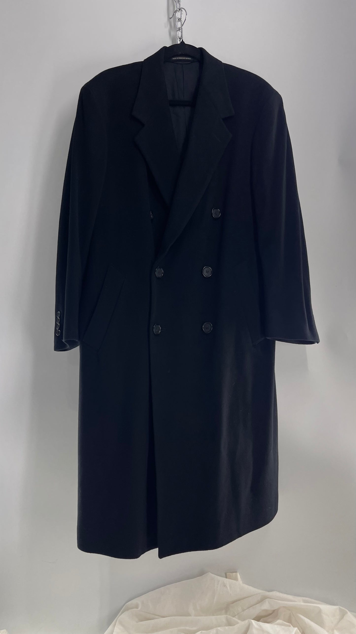 Vintage Black Wool Woven Coat Made in Dominican Republic (Large)