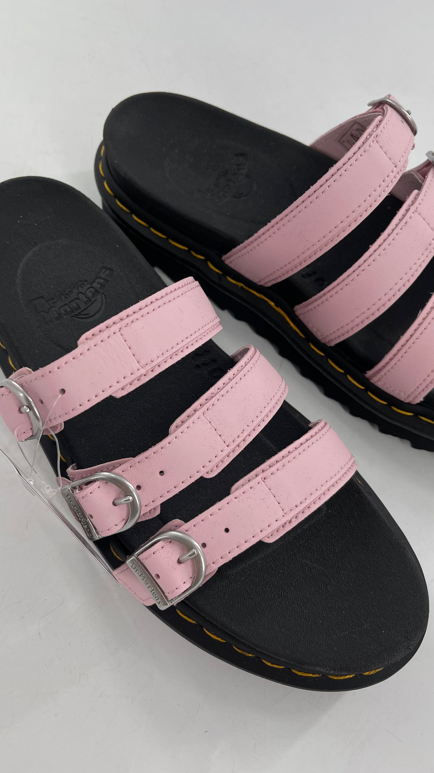 Dr. Martens Baby Pink Strappy Platform Sandal with Heavy Metal Buckle (10)