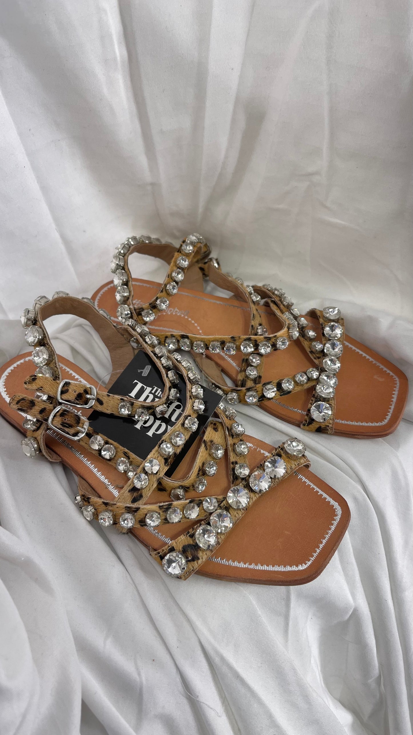 Jeffrey Campbell Rhinestone Encrusted Strappy Sandal with Cheetah Printed Cow Fur Straps (7)