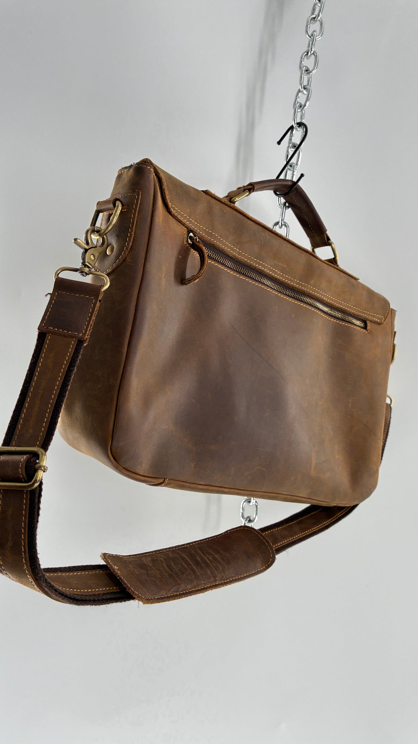 KATTEE Heavy Duty, Thick Genuine Leather Briefcase School Satchel Messenger Bag