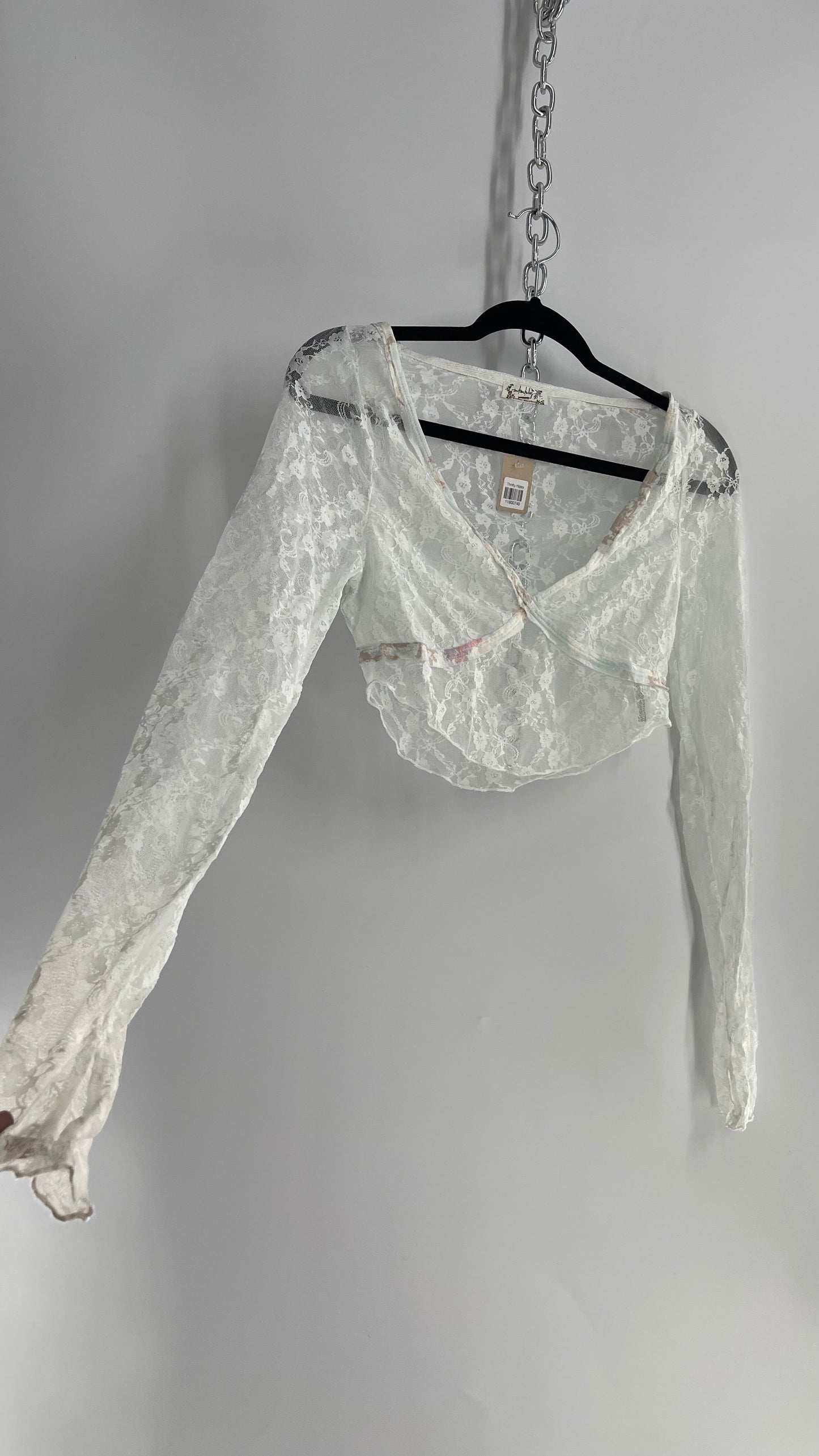 Intimately Free People Baby Blue Lace Ballerina Thumb Hole Long Sleeve (Small)