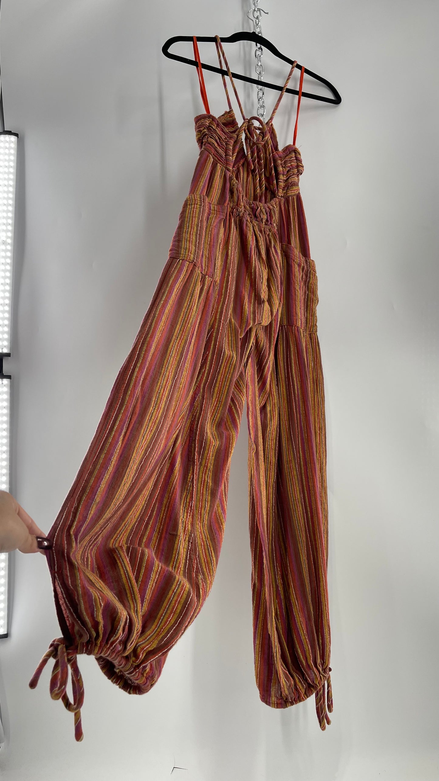 Free People Sundaze Striped Cotton Jumpsuit (XS)