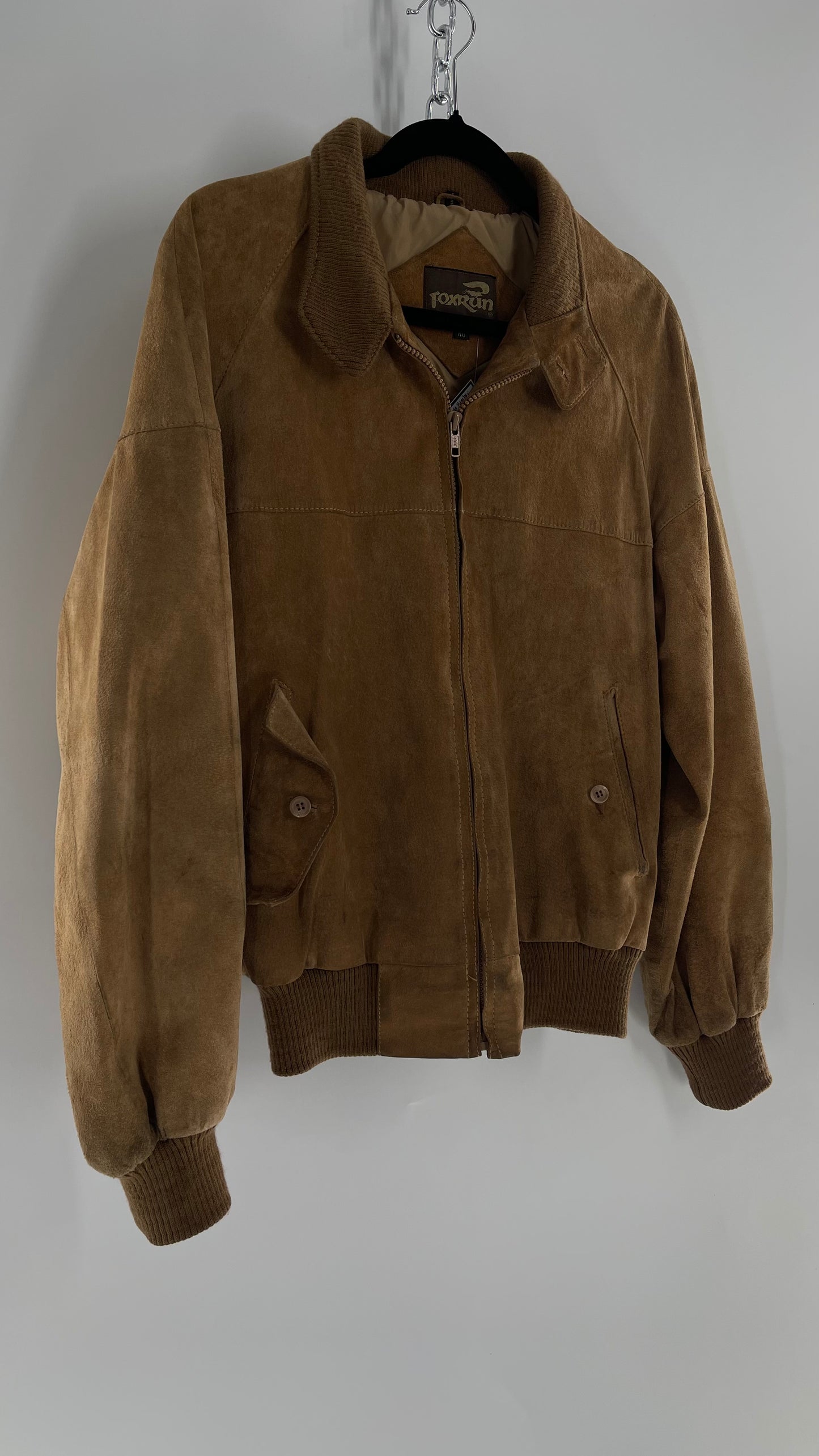 Vintage FOXRUN Caramel Brown Suede Bomber Jacket (40)