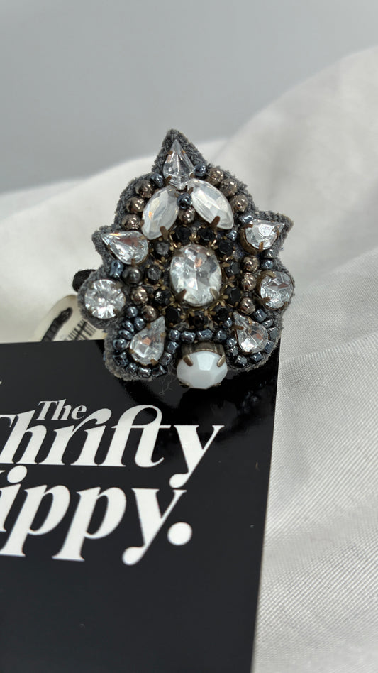 Anthropologie Rhinestone Beaded Appliqué Hair Tie