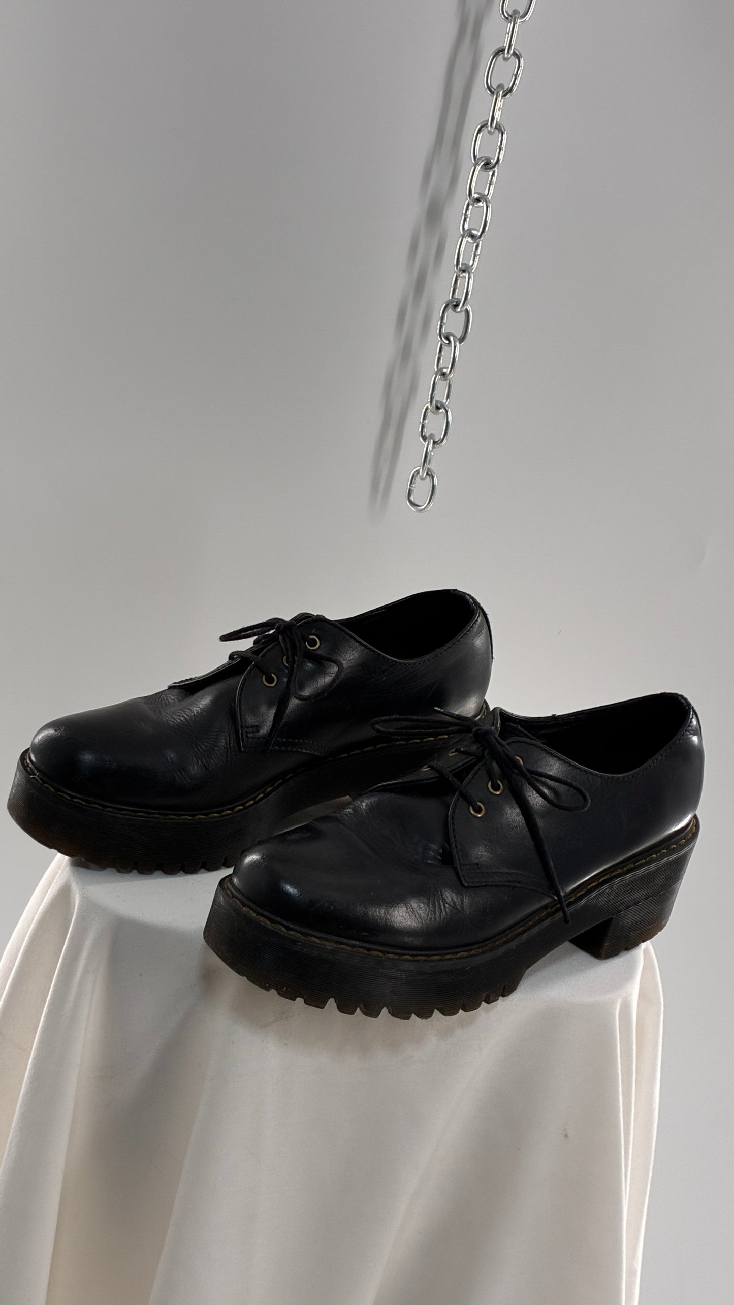 Vintage Doctor Martens Black Leather, Platform, Chunky Oxfords (9)