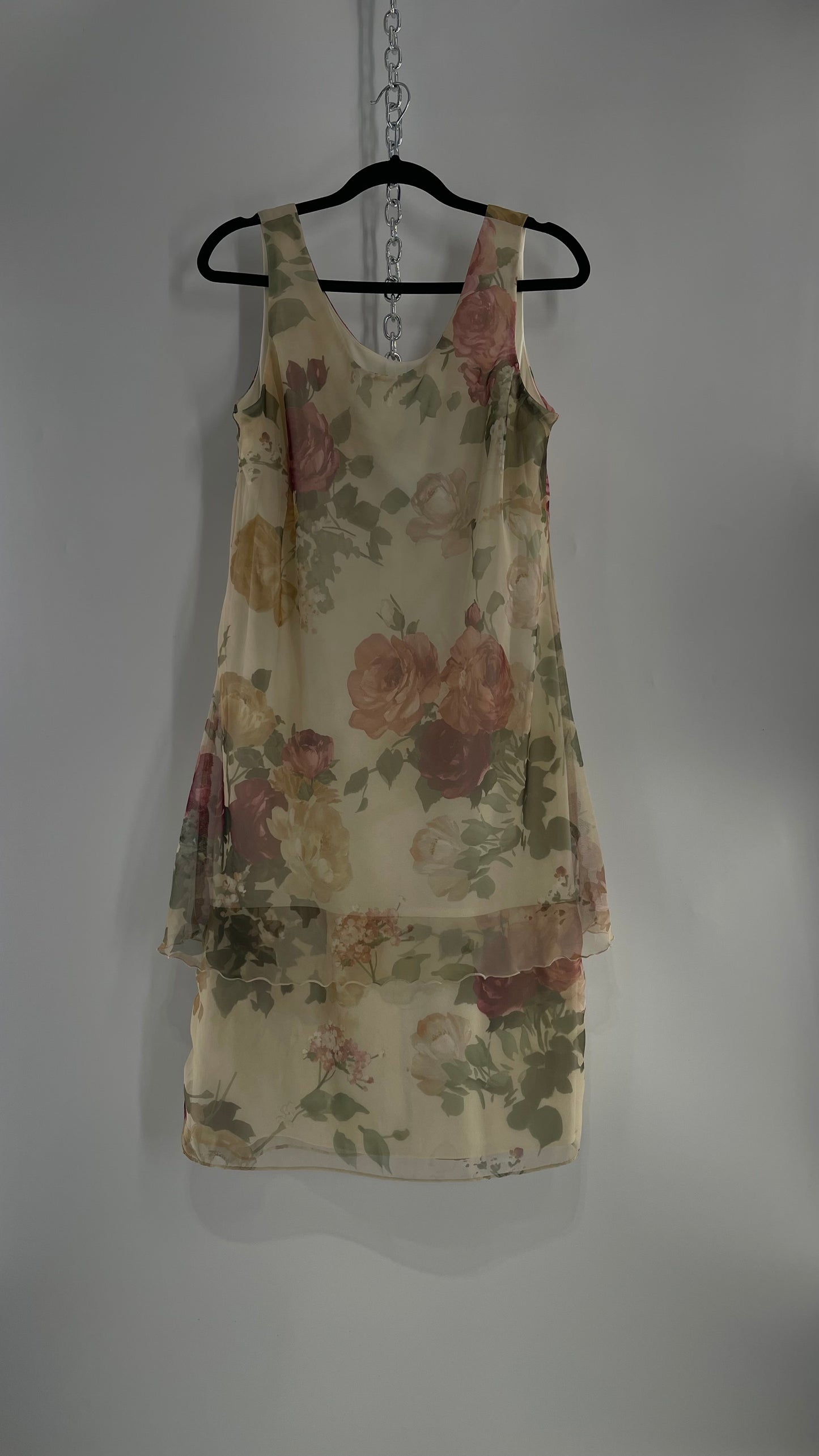 1990s Vintage Off White Muted Florals Dress + Cape Set (16)