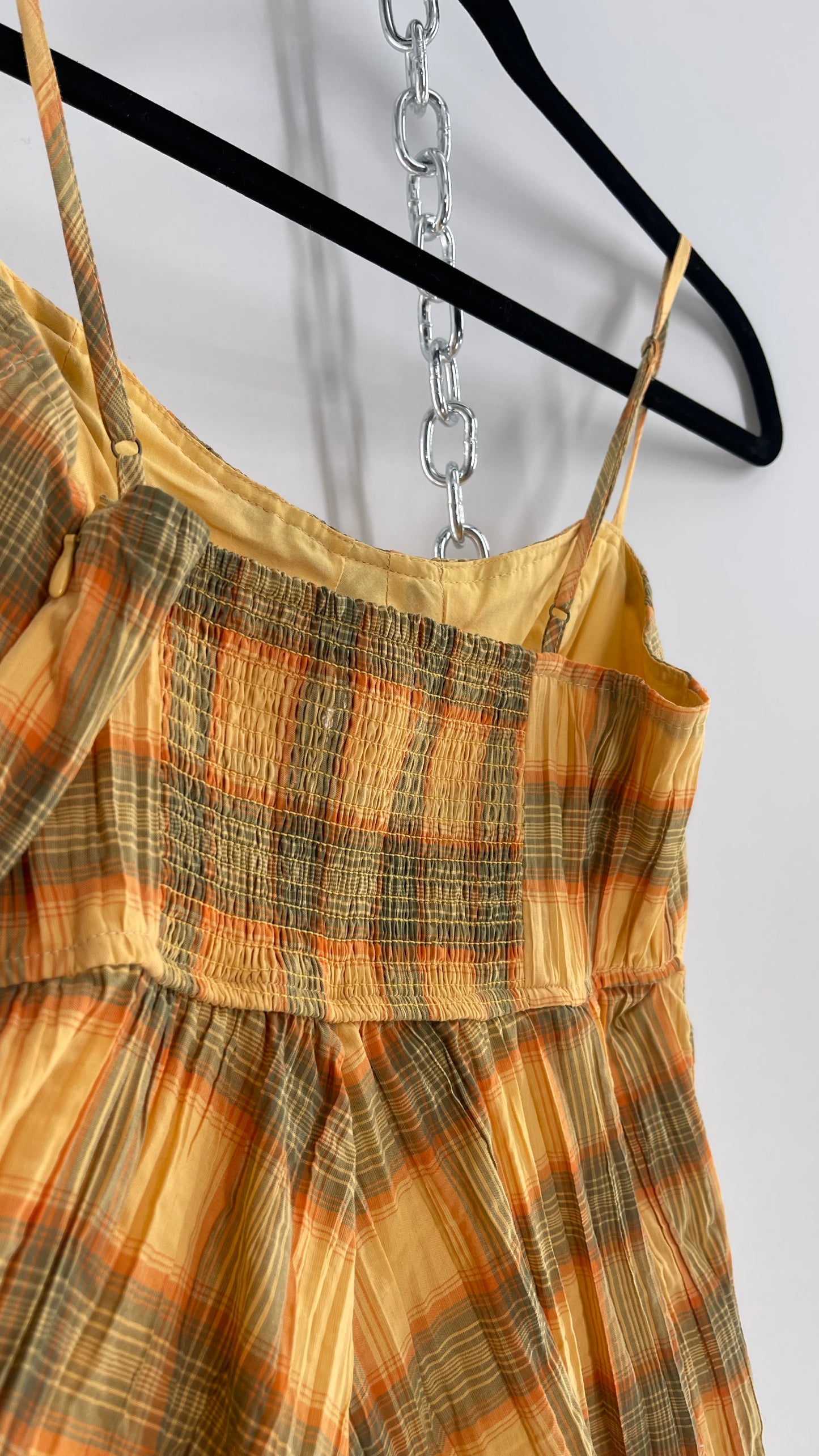 Urban Outfitters Yellow Plaid Playsuit Romper with Faux Bustier Stitching (Small)