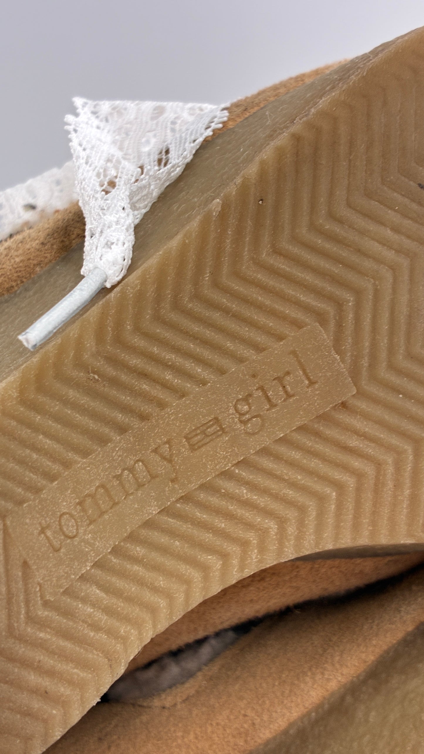 Vintage TOMMY GIRL Suede Leather Wedge Heels with Sherpa Details and Lace Trim Laces (8)