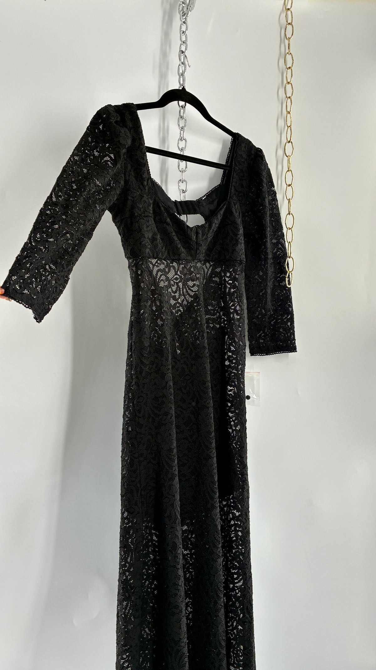 Free People Adored Black Lace Open Back Maxi with Button Bag (Small)
