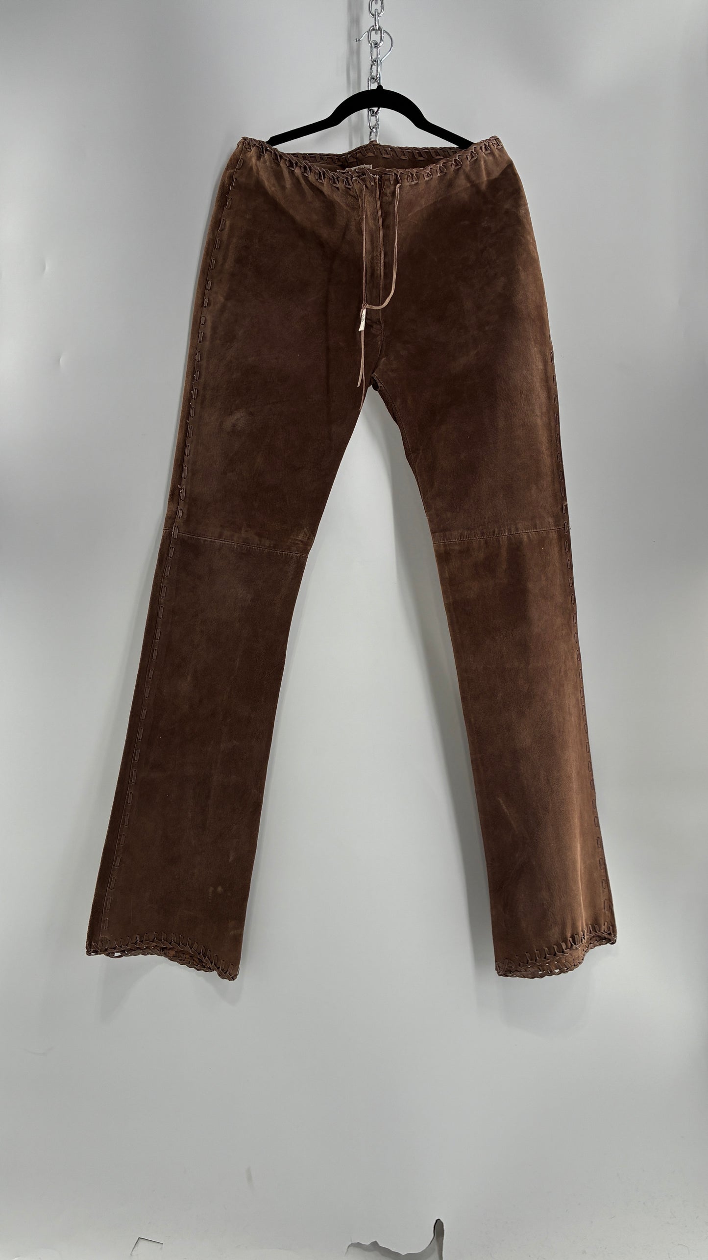 Vintage SWEET ROMEO Suede Leather Stitch Side, Braided Hem Pants (10)