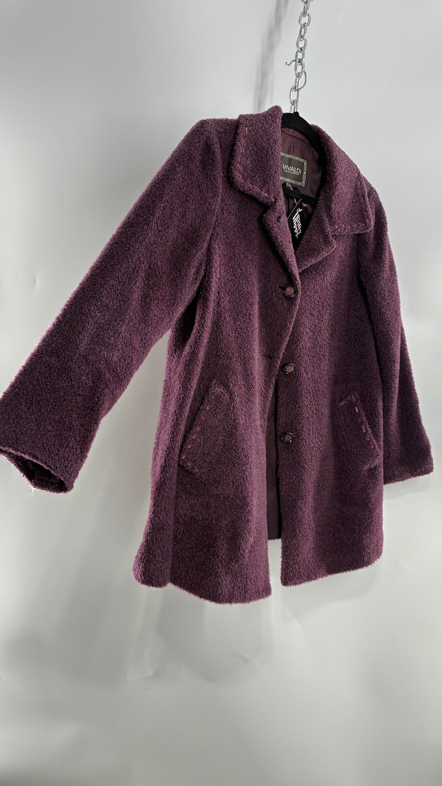 Vintage VIVALDI Purple Coat with Ribbon Stitch Detail (97,102,165cm)