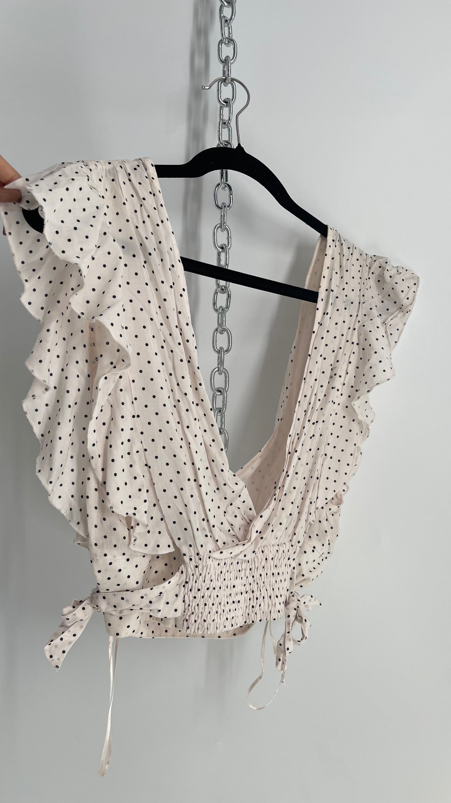 Free People Polka Dotted Camisole Tie Side Blouse (Large)